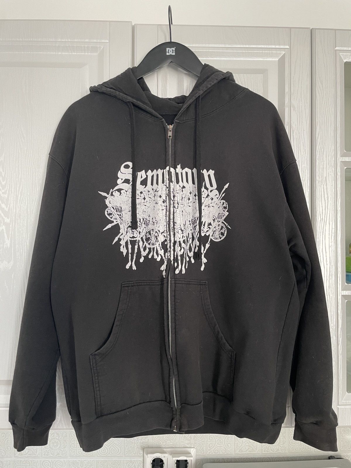 image of Drain Gang x Haunted Mound Sematary Skellingtons Zip Up Hoodie in Black, Men's (Size XL)