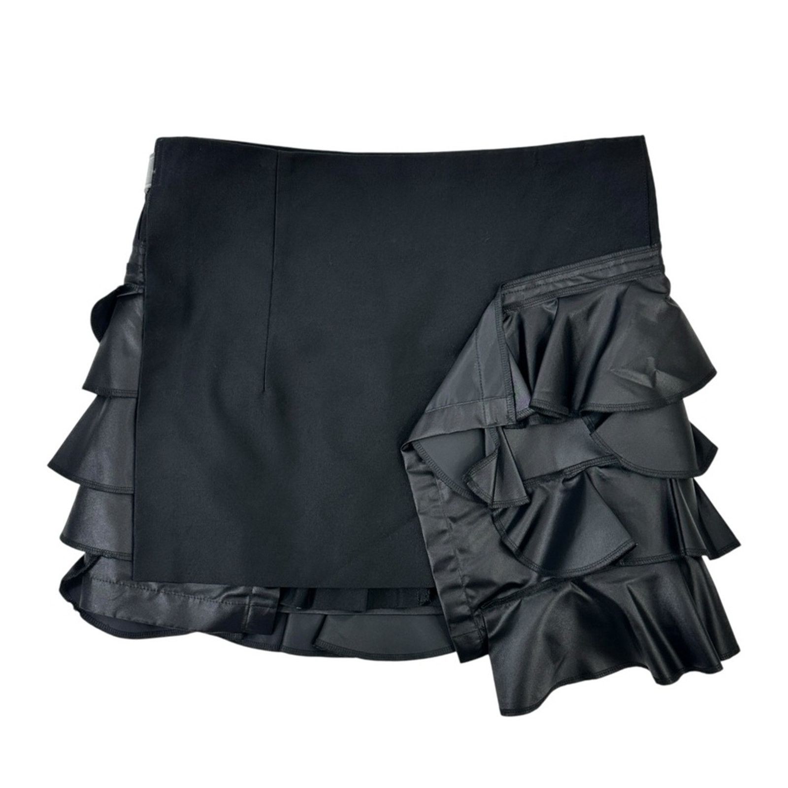 RARE FW 2010 Black Wrap Front Belted Layered Mini Skirt