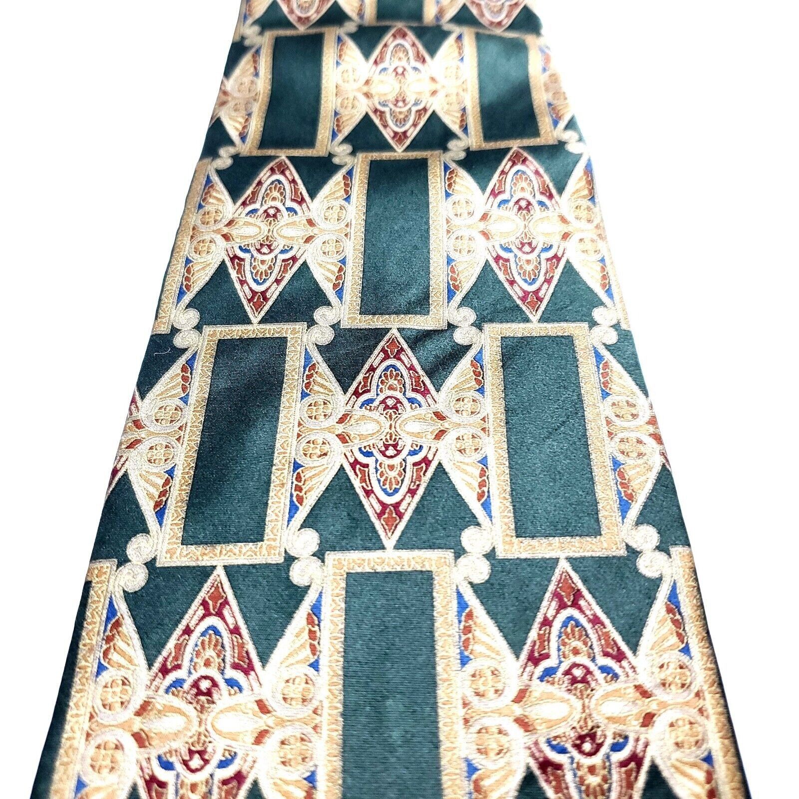 Croft & Barrow Croft & Barrow Silk Tie Print Green Geometric Short Wide Size ONE SIZE - 2 Thumbnail