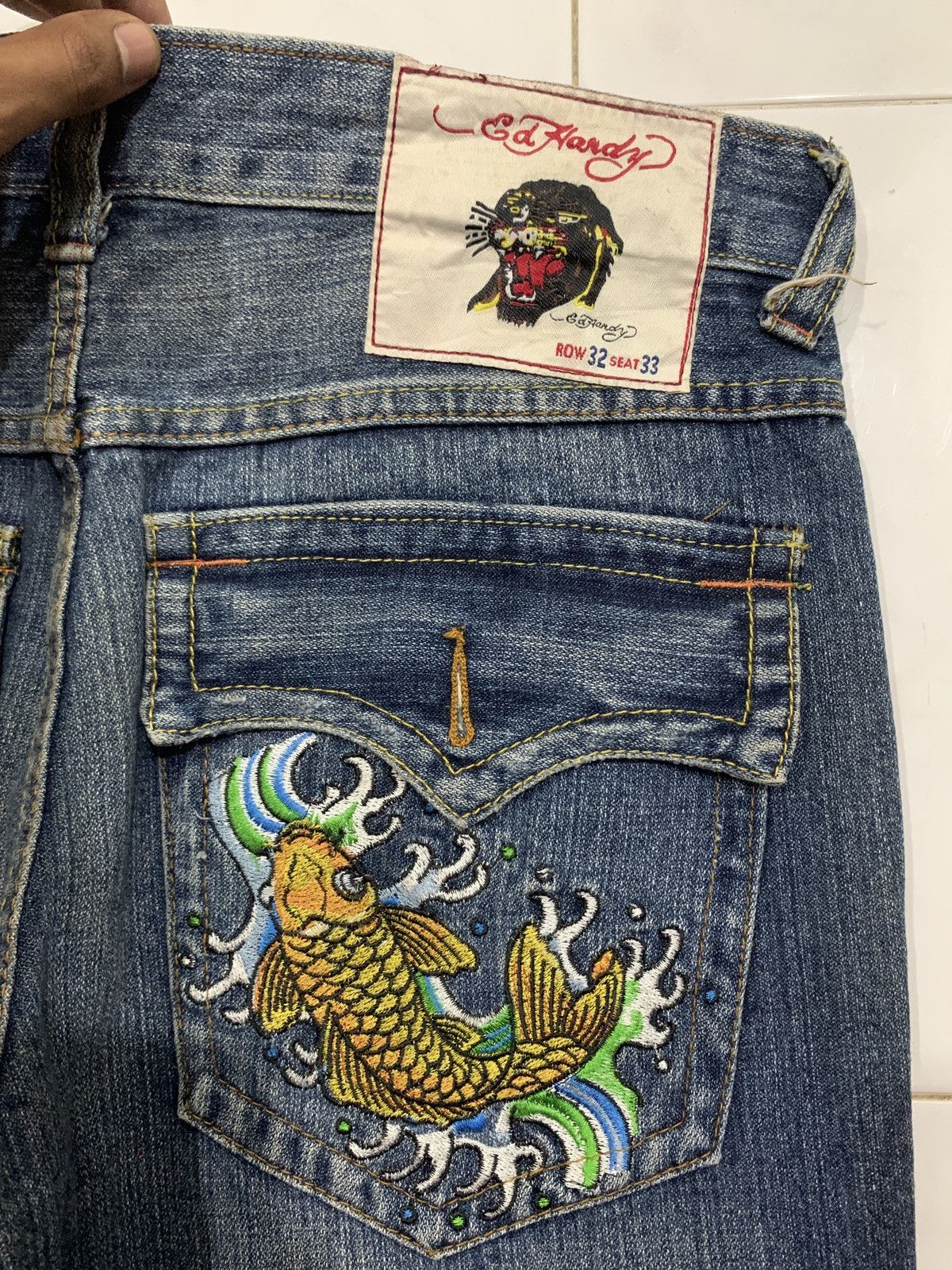 Ed Hardy Vintage Ed Hardy Embroidery Koi Tattoo Wear Baggy Jeans Size US 33 - 10 Thumbnail