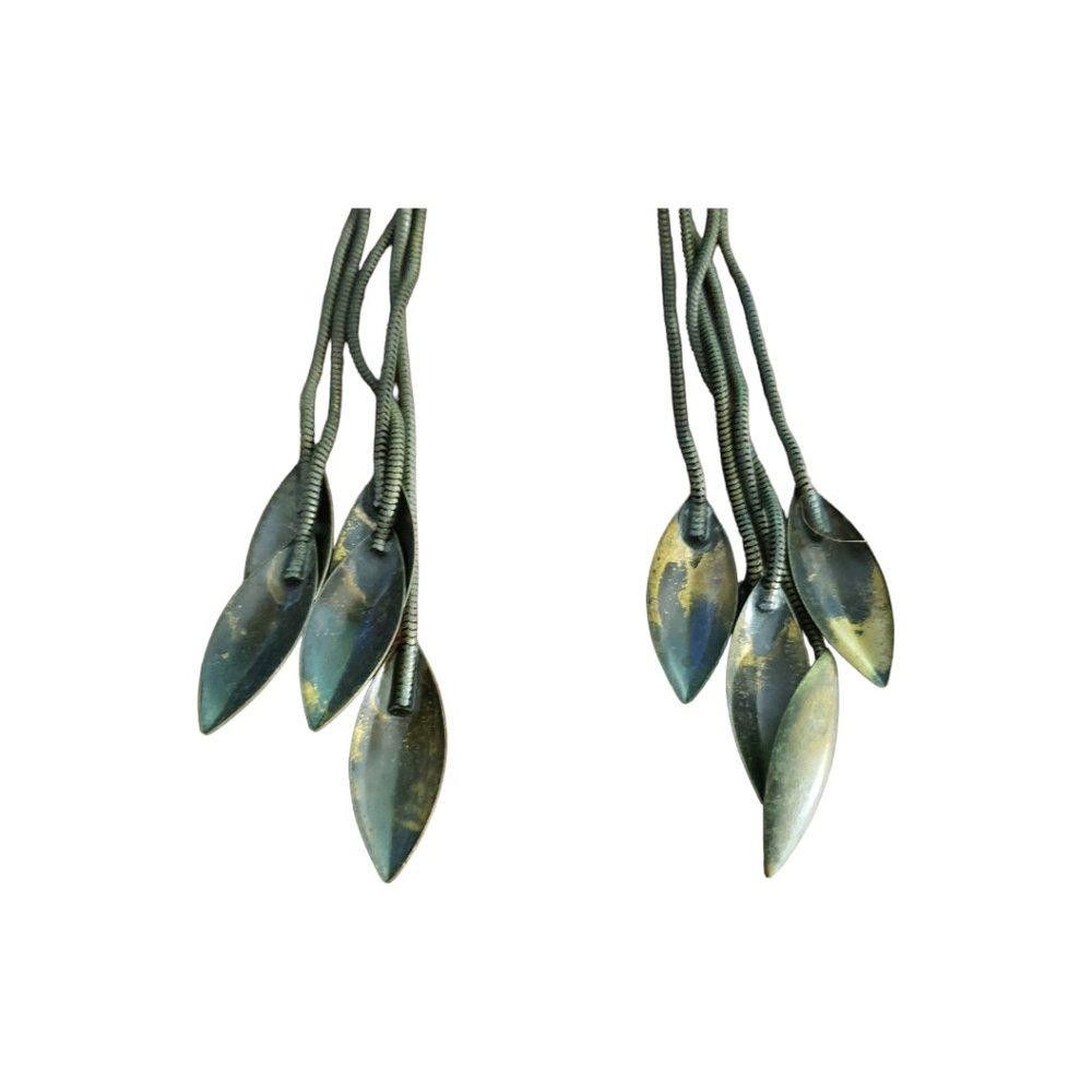 Designer Antiqued Clip Dangling Vintage Leaf Earrings 7" Size ONE SIZE - 6 Thumbnail