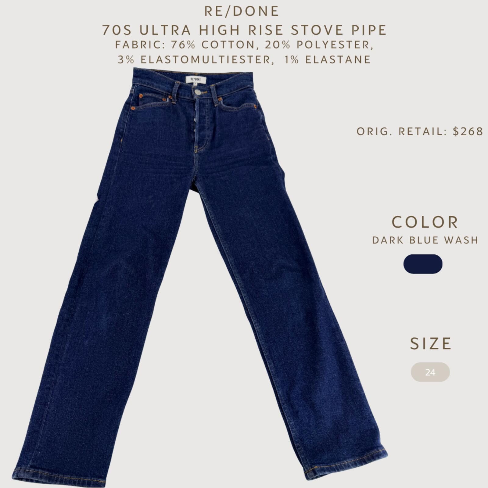 RE/DONE RE/DONE 70s Ultra High Rise Stove Pipe Jeans 24 Size 24" / US 00 / IT 34 - 2 Thumbnail