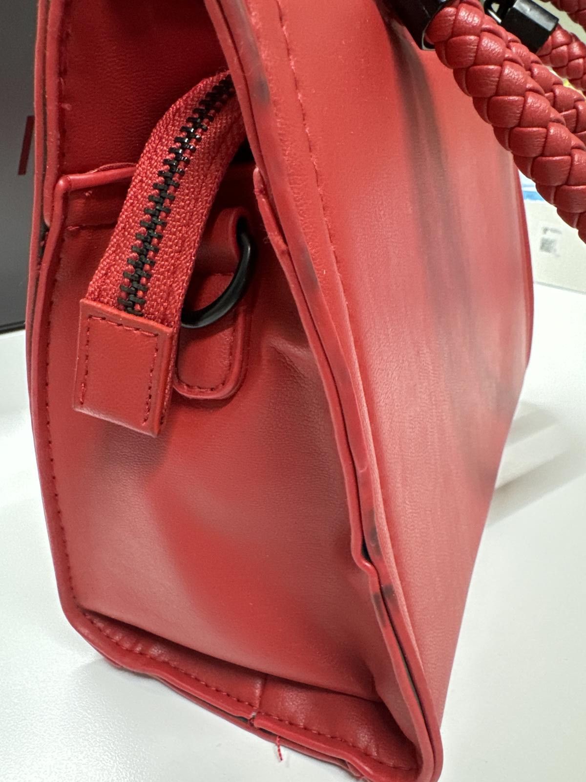 Designer Badgley Mischka Red Mini Handbag with Braided Handles Size ONE SIZE - 5 Thumbnail