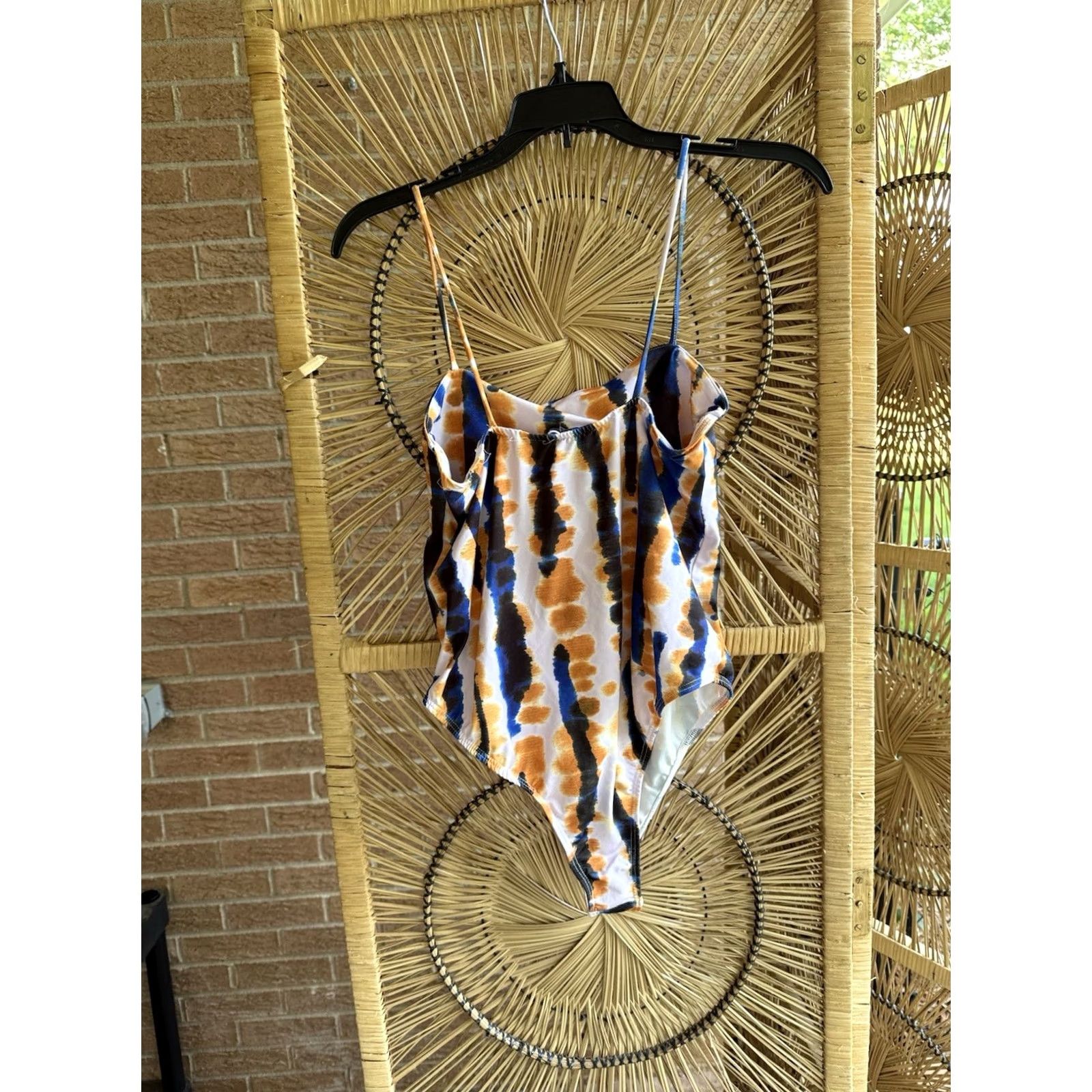 Zara Zara One Piece Tie Dye White Gold Blue Spaghetti Strap Tank Cheeky Bottom Women Large Size ONE SIZE - 4 Thumbnail