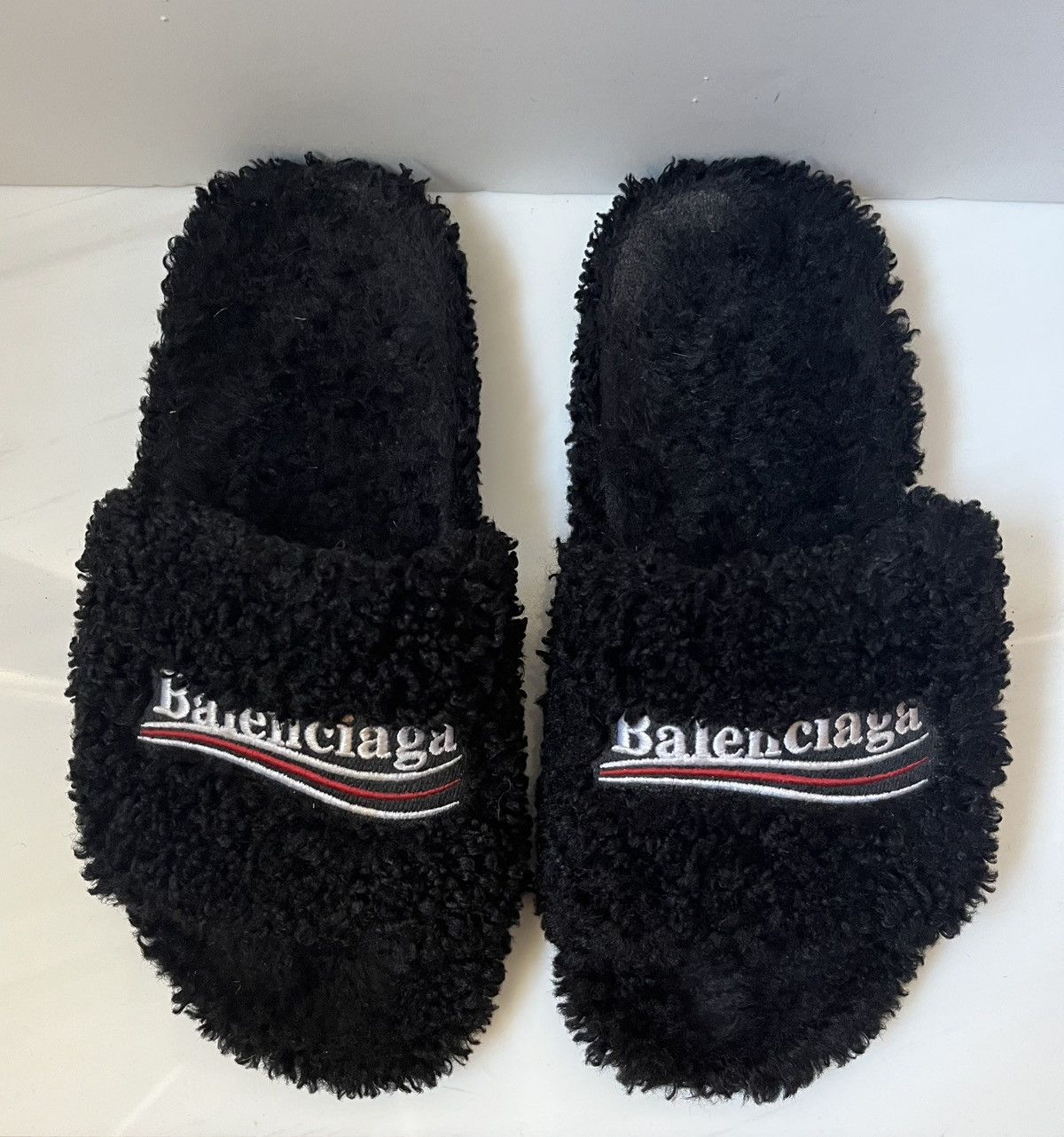 Balenciaga Furry Slide Black Faux Shearling