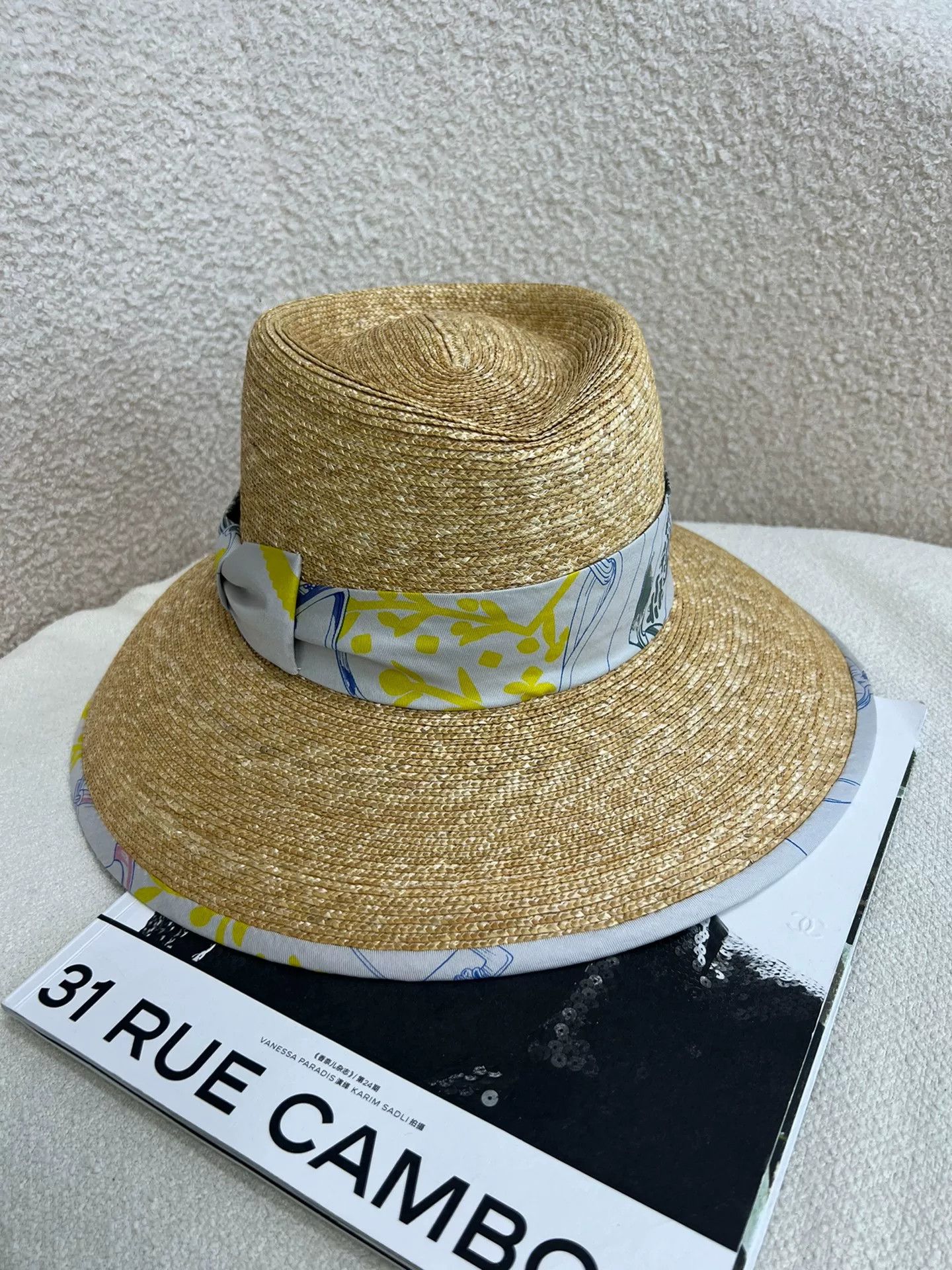 Hermes Hermes Silk Scarf Bow Straw Bucket Hat Size ONE SIZE - 1 Thumbnail