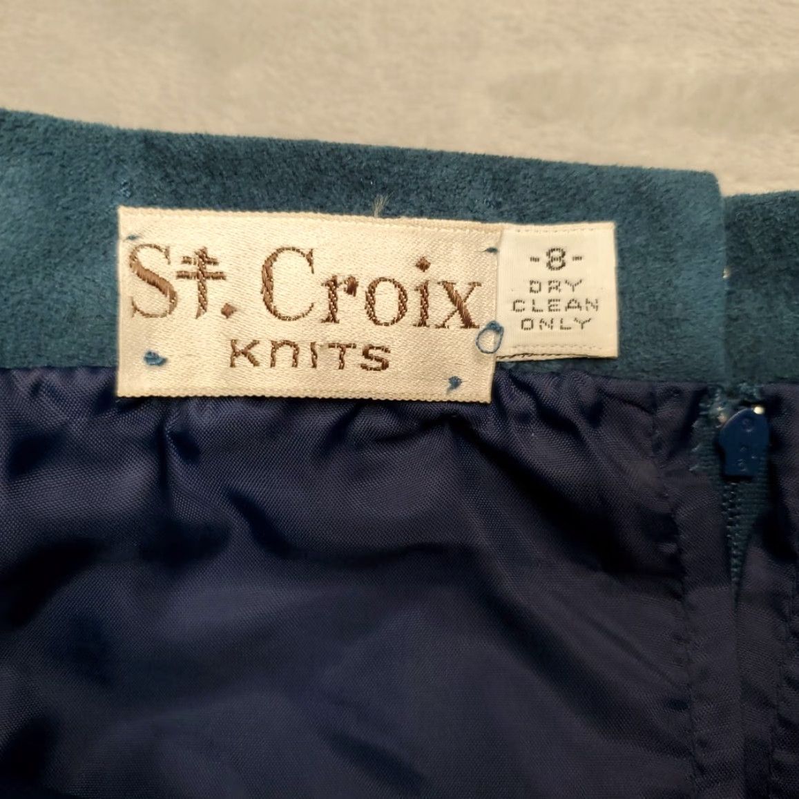 Altea VTG St Croix Knits Skirt Womens 8 Teal Faux Suede Retro Midi Minimalist Mod Zip Skirt Womens 8 Teal Zip Vintage Retro Mod Size 30" / US 8 / IT 44 - 4 Thumbnail