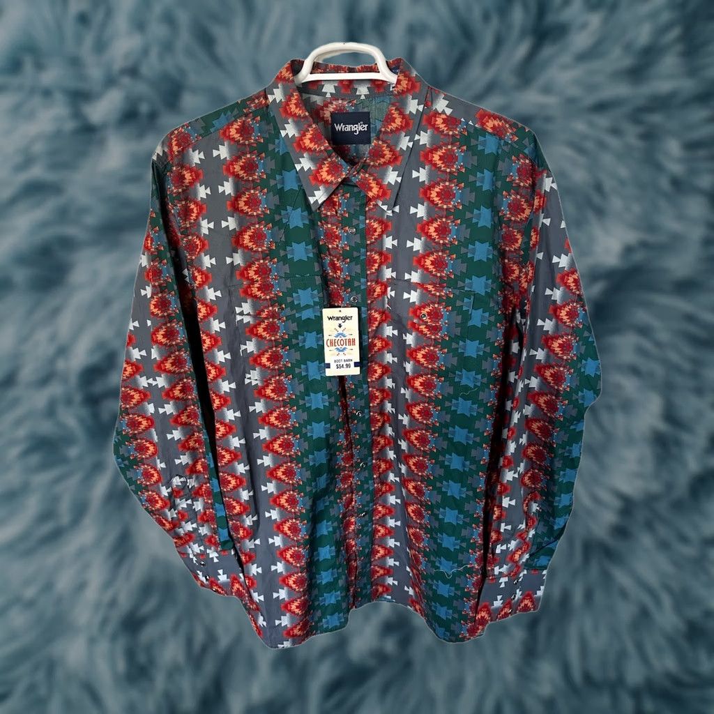 Wrangler VINTAGE Wrangler Mens Shirt 2XL Multi Pearl Aztec Southwestern Tribal Checotah Rodeo NWT Size US XXL / EU 58 / 5 - 1 Thumbnail