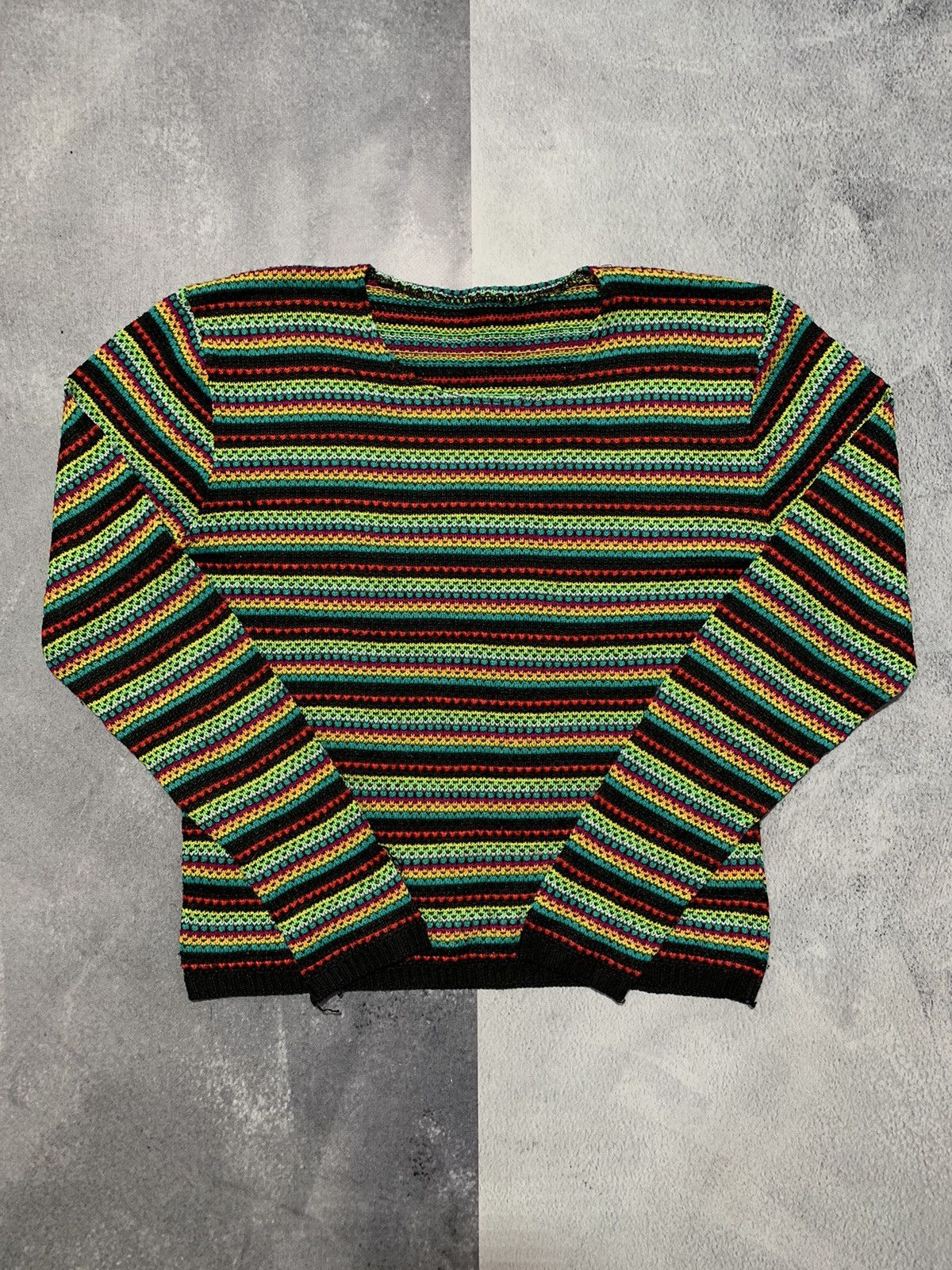 Vintage Vintage 90s Coloured knit striped sweater streetwear size L Size L / US 10 / IT 46 - 1 Thumbnail