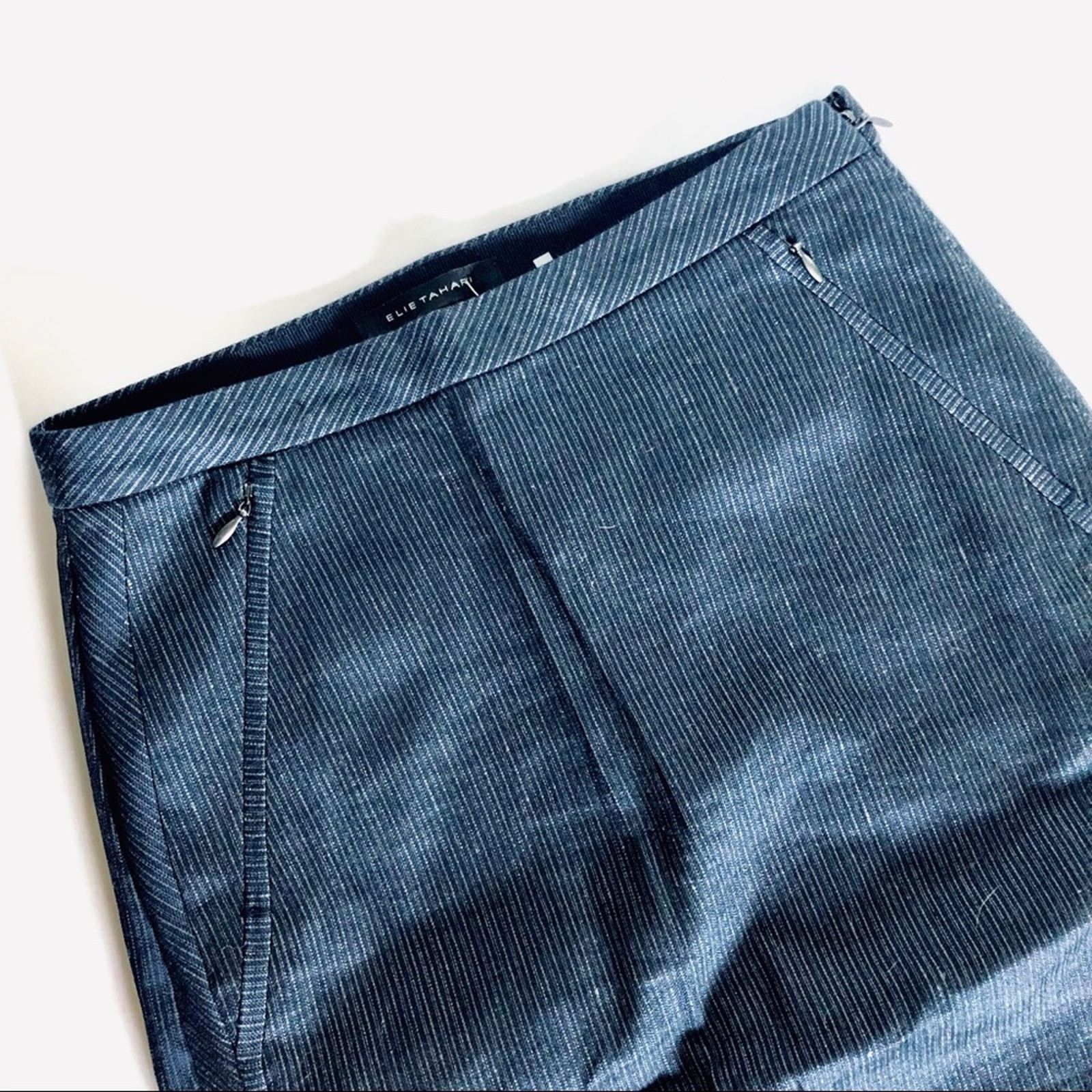 Elie Tahari NEW Elie Tahari Navy Blue Striped Lined Pencil Mini Skirt Size 25" / US 0 / IT 36 - 2 Thumbnail