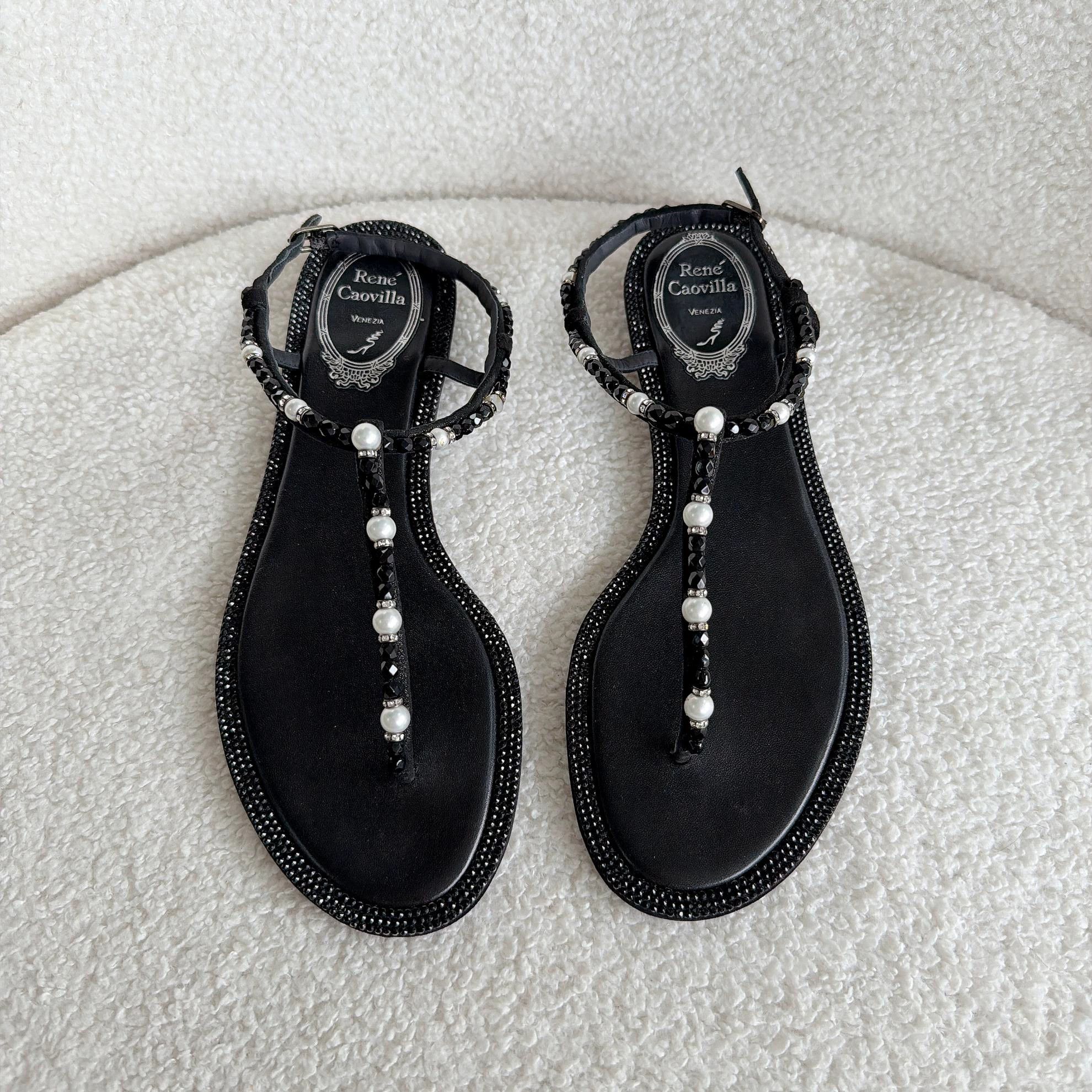 Rene Caovilla RENE CAOVILLA Black Pearl Embellished Strappy Sandals 37 Size US 6.5 / IT 36.5 - 2 Thumbnail