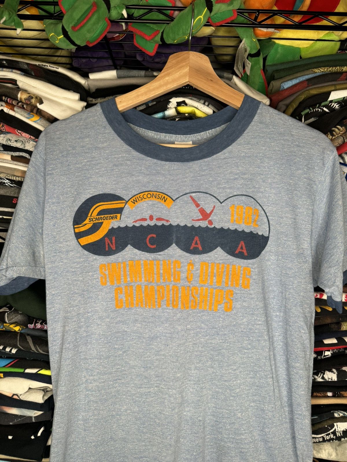 NCAA × Vintage Vintage 1982 NCAA Swimming & Diving Championship Ringer Tee Size US L / EU 52-54 / 3 - 2 Thumbnail