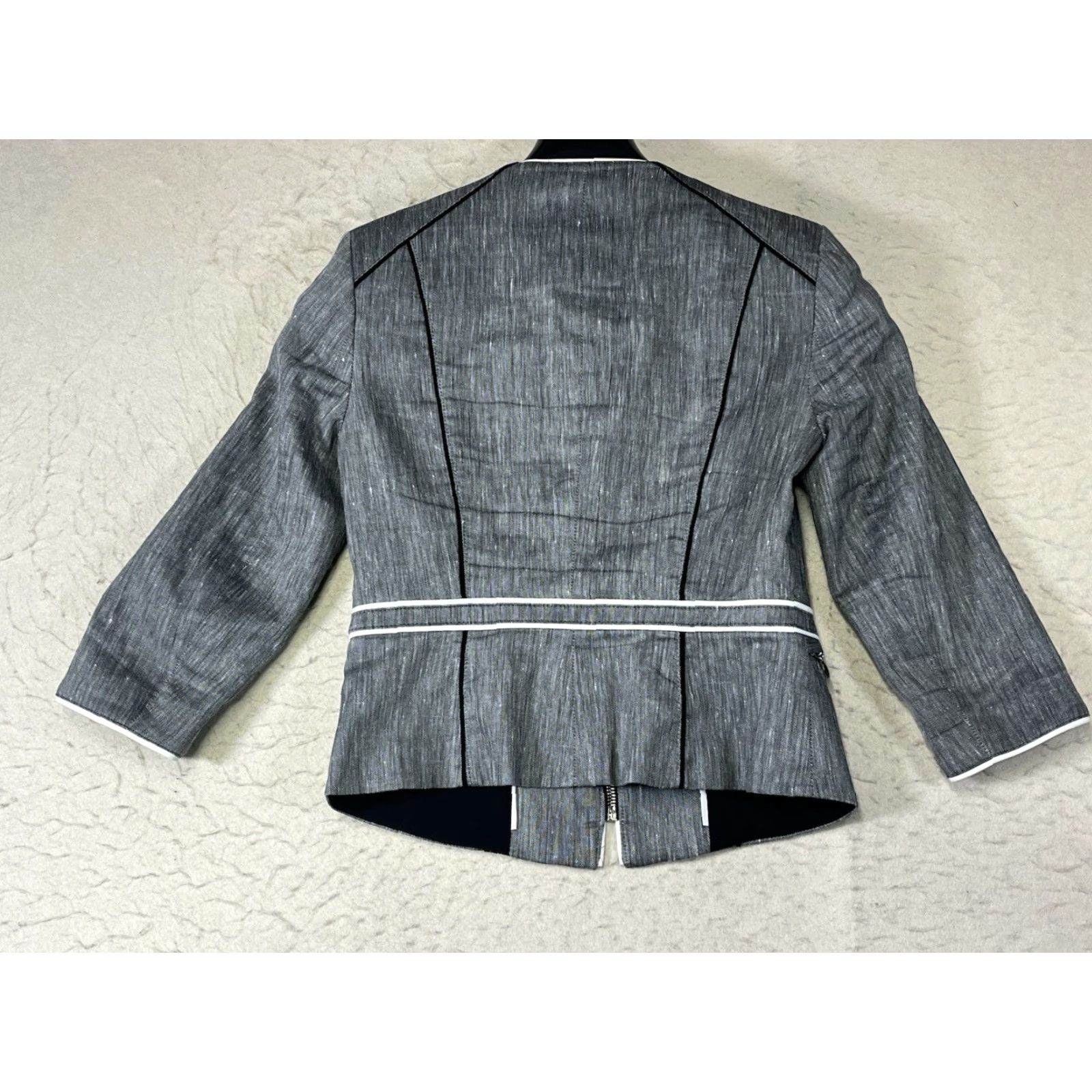 White House Black Market White House Black Market Jacket Women Full Zip Linen Blend 00 Black Stripes Short 3/4 Sleeve ZIP Career Workwear Casual Business Modern Size XXS / US 00 / IT 34 - 2 Thumbnail