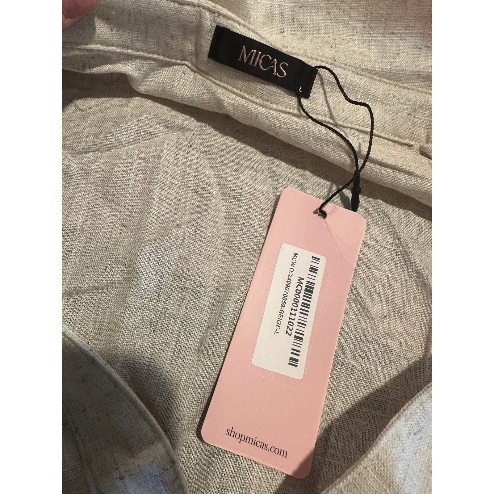 Other Beige Colorblock Faux Leather Linen Ruched Long-Sleeve Shirt Size L / US 10 / IT 46 - 8 Thumbnail