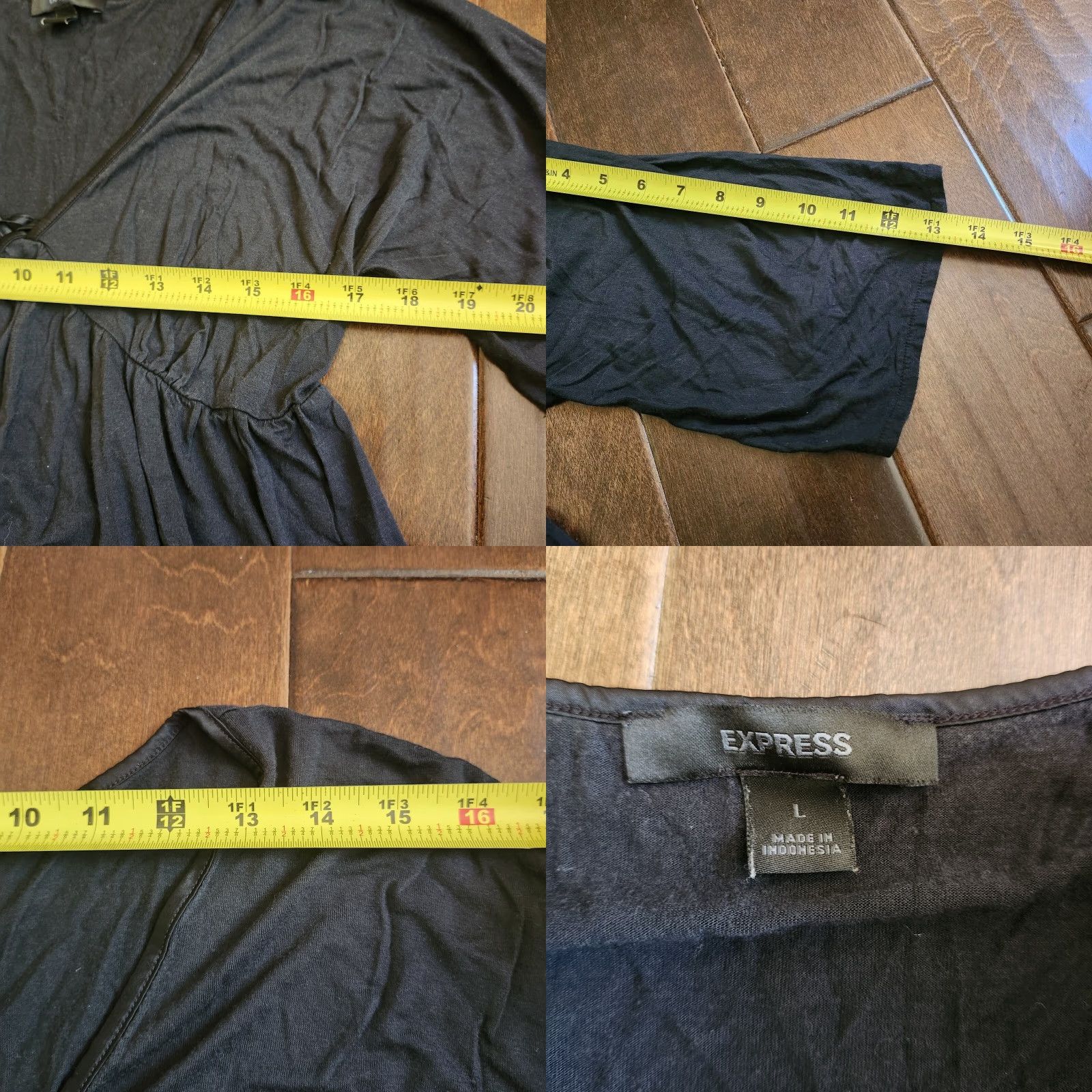 Express Express Women's Black V-Neck 3/4 Sleeve Dress L Midi Solid Rayon Pullover Black Women Dress Size L / US 10 / IT 46 - 8 Thumbnail