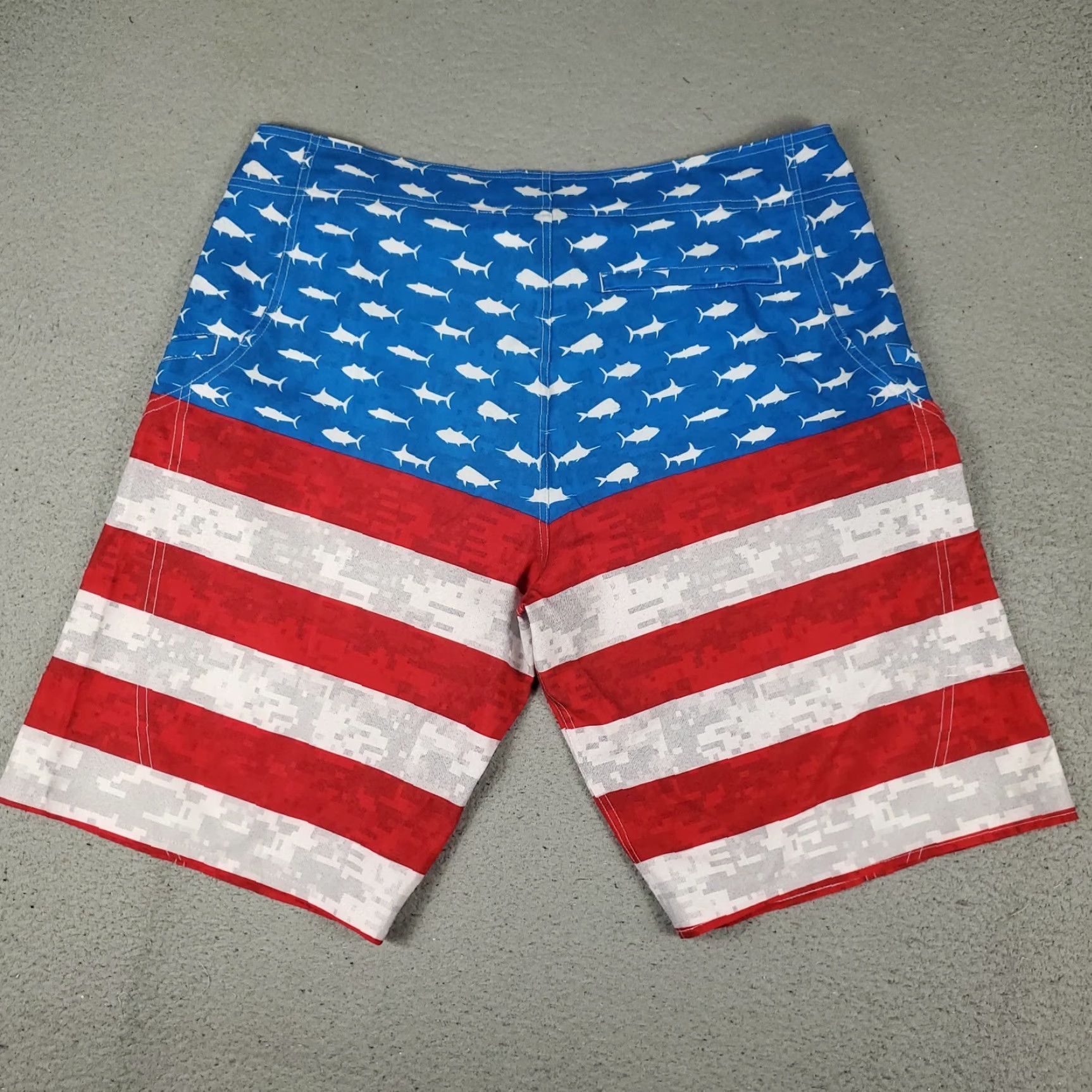 Vintage PELAGIC Mens 40 Blue Red USA Flag Striped Board Shorts Swim Trunks Surf Shorts Size US 40 / EU 56 - 7 Thumbnail
