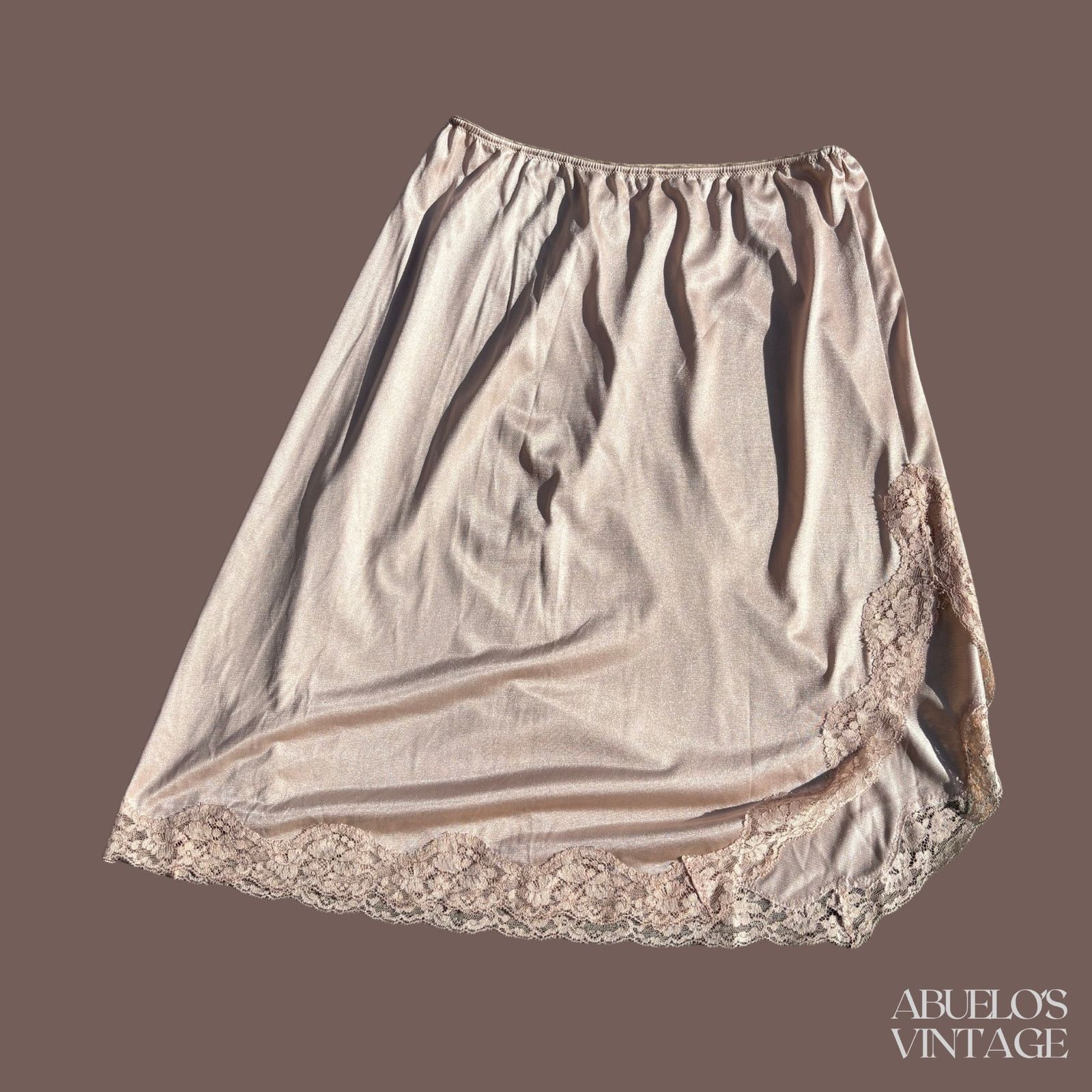 Vintage VTG Satin Half Slip | Vassarette Beige Lace Archive Lingerie Size 26" / US 2 / IT 38 - 2 Thumbnail