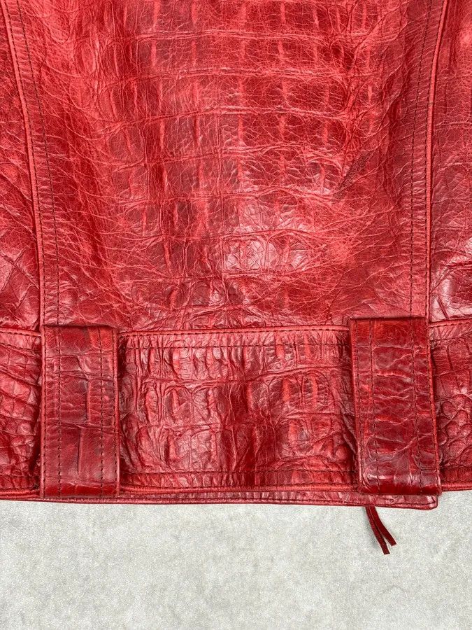 Roberto Cavalli AW2000 Roberto Cavalli Bordeaux Leather Crocodile Embossed Leather Jacket Size S / US 4 / IT 40 - 9 Thumbnail