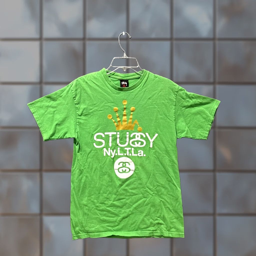 Vintage VINTAGE Stussy NY.L.T.La. Green Crown Short Sleeve Graphic T-Shirt Men’s M Mens T-Shirt Green 00’s Crown Graphic Size US M / EU 48-50 / 2 - 1 Thumbnail