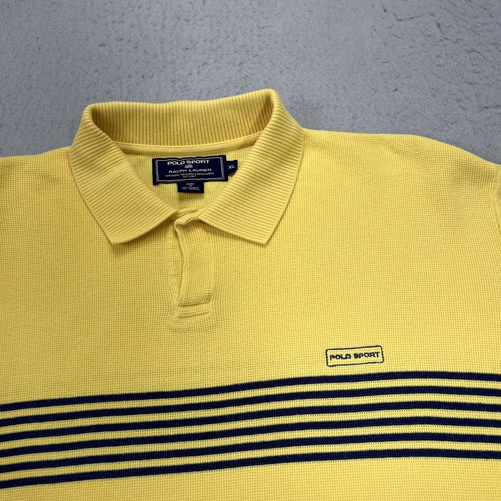 Vintage VINTAGE Polo Sport Shirt Mens XL Yellow Striped 90s Polo Sport Logo Cotton Knit Short Sleeve Casual Golf Size US XL / EU 56 / 4 - 2 Thumbnail