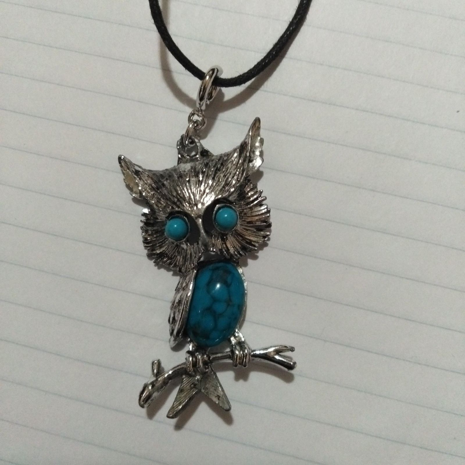 Other Vintage Blue Stone Silvertone Owl 22 Inch Corded Necklace Size ONE SIZE - 1 Thumbnail