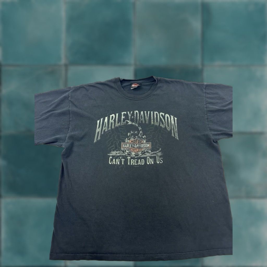 Harley Davidson VINTAGE Harley-Davidson Shirt 2XL Black Omaha Can't Tread On Us 90s Mens Size US XXL / EU 58 / 5 - 1 Thumbnail