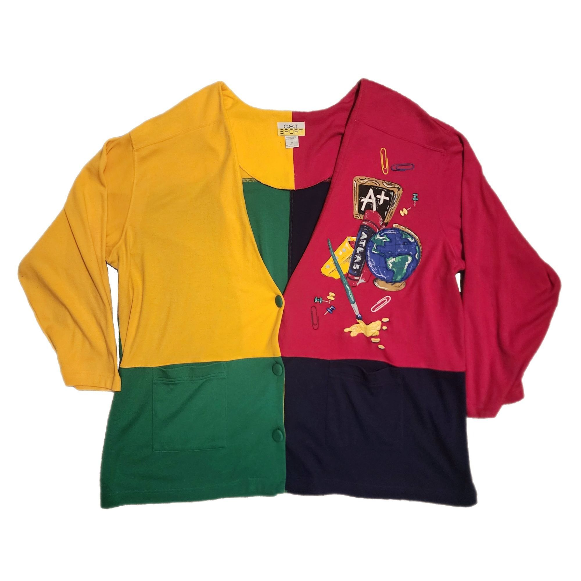image of Vintage Teachers Sweater Womens Plus Size 3X Teacher Cardiga in Red