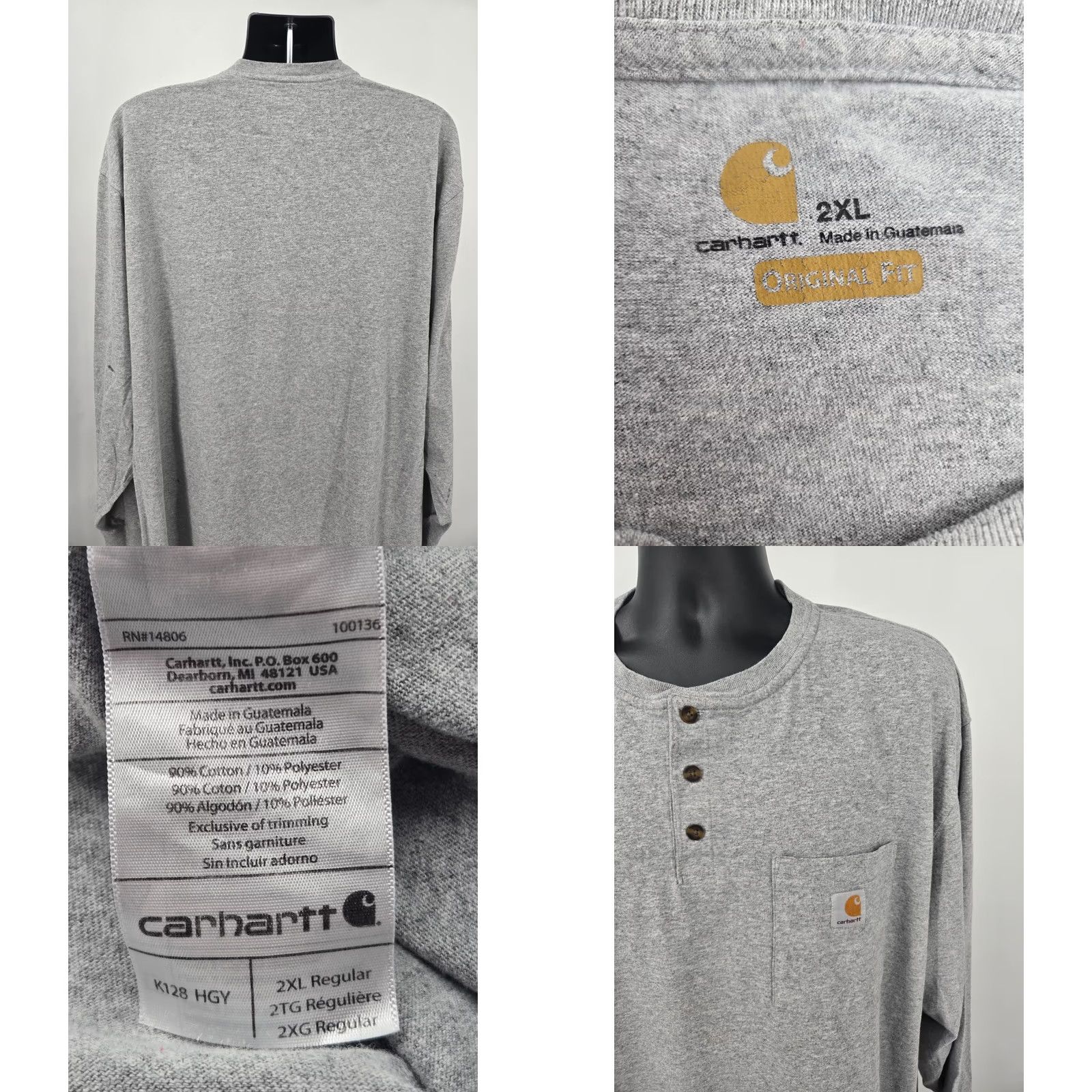 Carhartt Carhartt Henley T-Shirt 2XL Gray Long Sleeve Men XXL Gray Logo Knit Cotton Polyester Shirt Casual Vintage: No, Indoor/Outdoors? Size US XXL / EU 58 / 5 - 9 Thumbnail