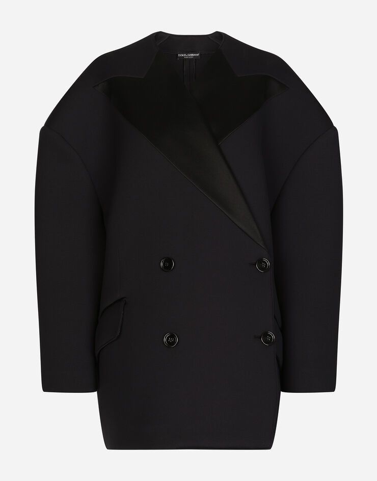 o1y0825 Double Breasted Pea Coat in Black