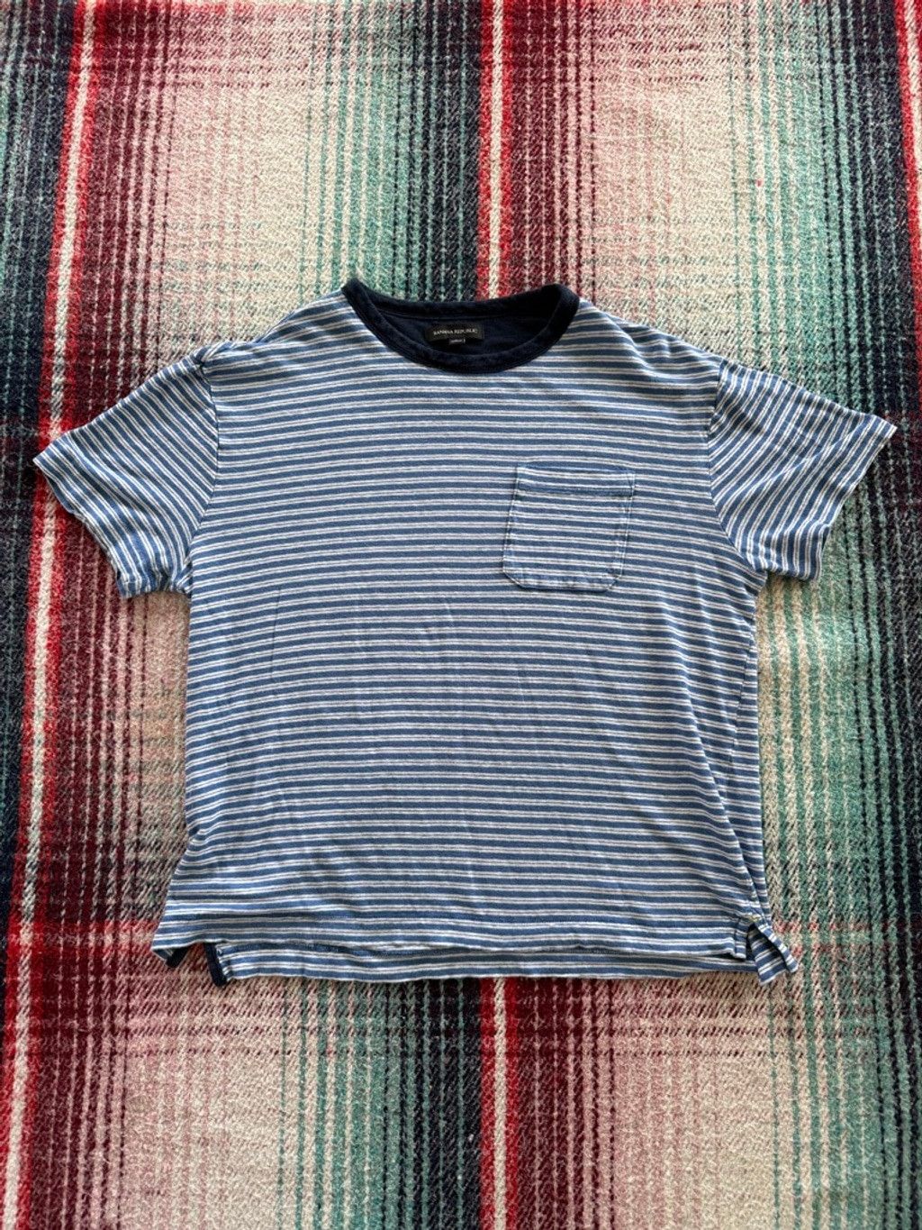 Banana Republic Banana Republic Cropped Blue/White Stripe Short Sleeve Tee L Size US L / EU 52-54 / 3 - 1 Thumbnail