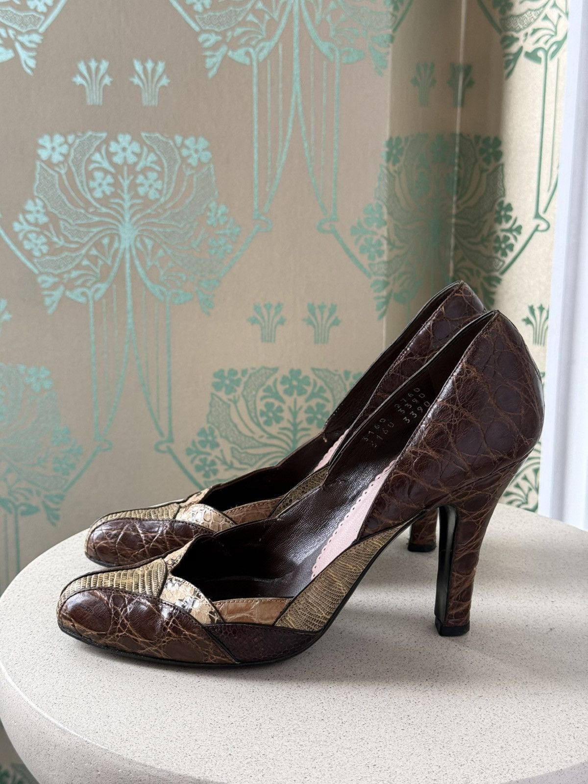Prada Prada Burgundy Brown Reptile Embossed Leather Pumps Heels Size US 6.5 / IT 36.5 - 3 Thumbnail