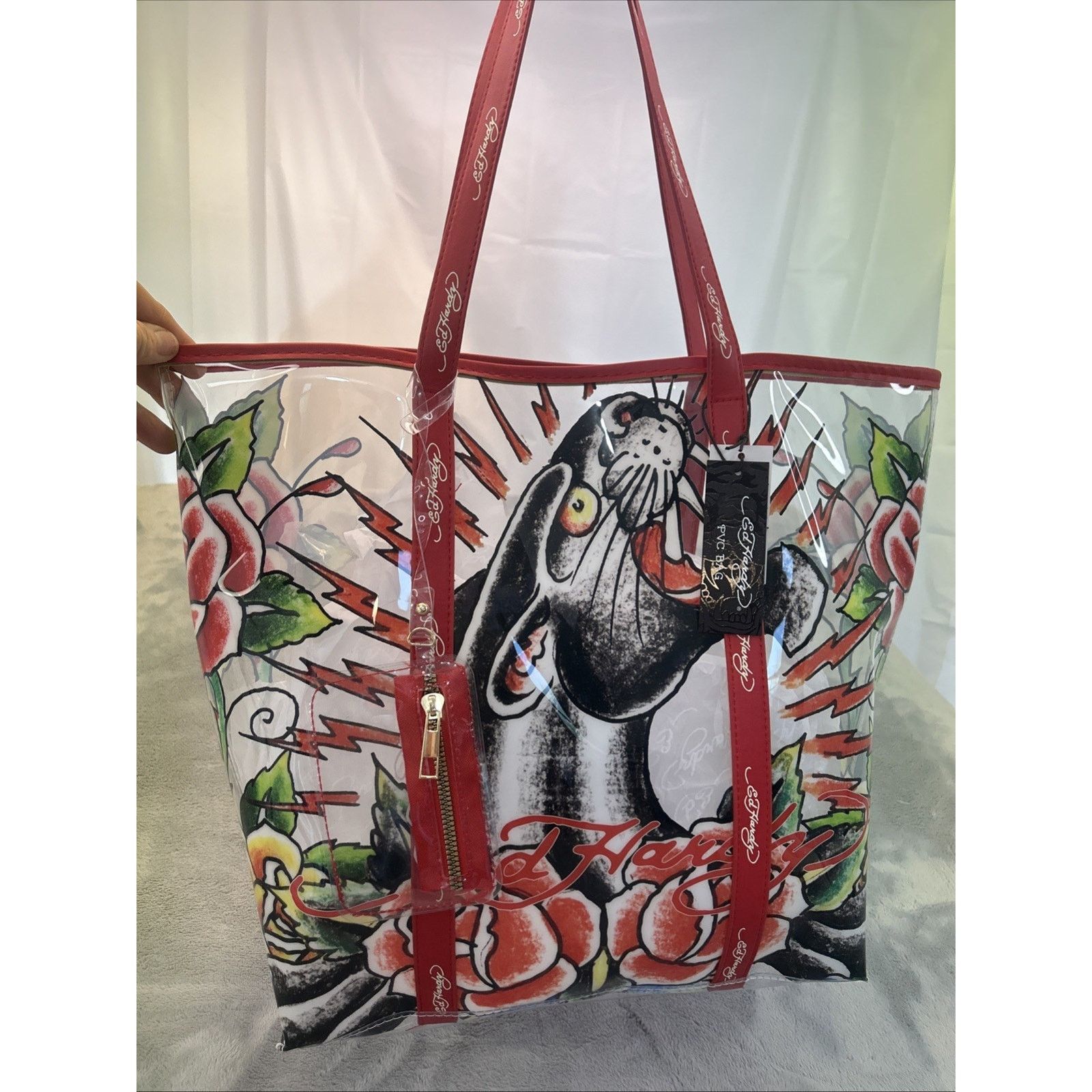Ed Hardy NEW Ed Hardy Black Panther Large Tote Bag Women's Clear Bag Size ONE SIZE - 3 Thumbnail