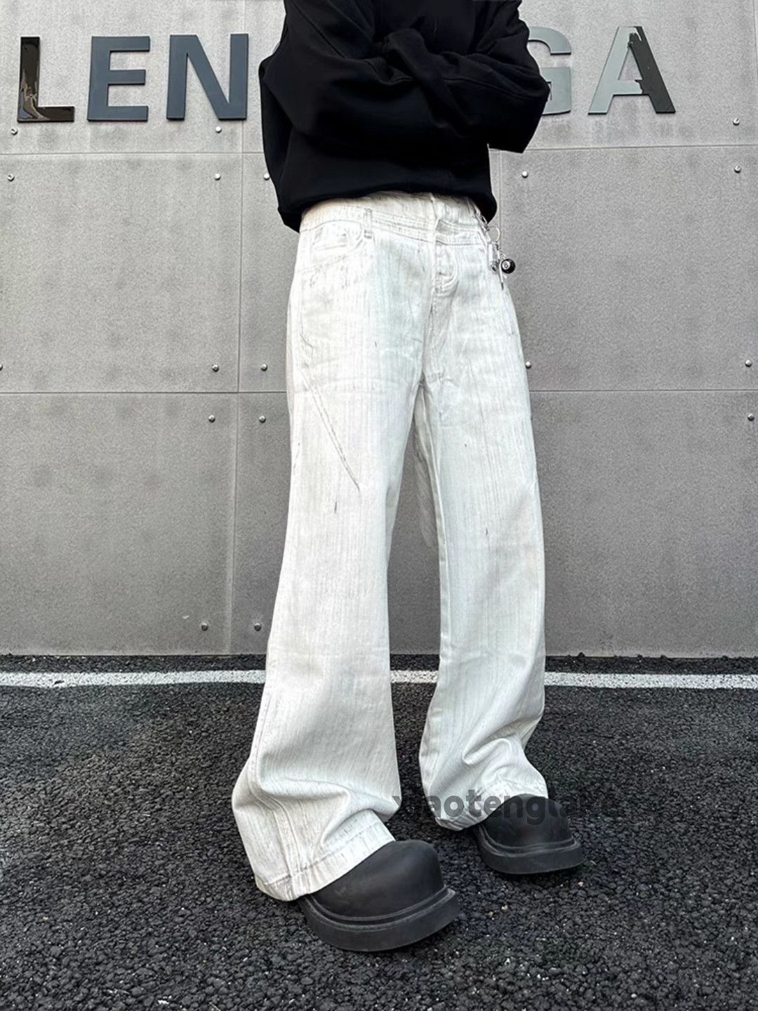 Jean × Vintage Washed faded loose baggy patchwork stain hiphop jeans Size US 34 / EU 50 - 2 Thumbnail