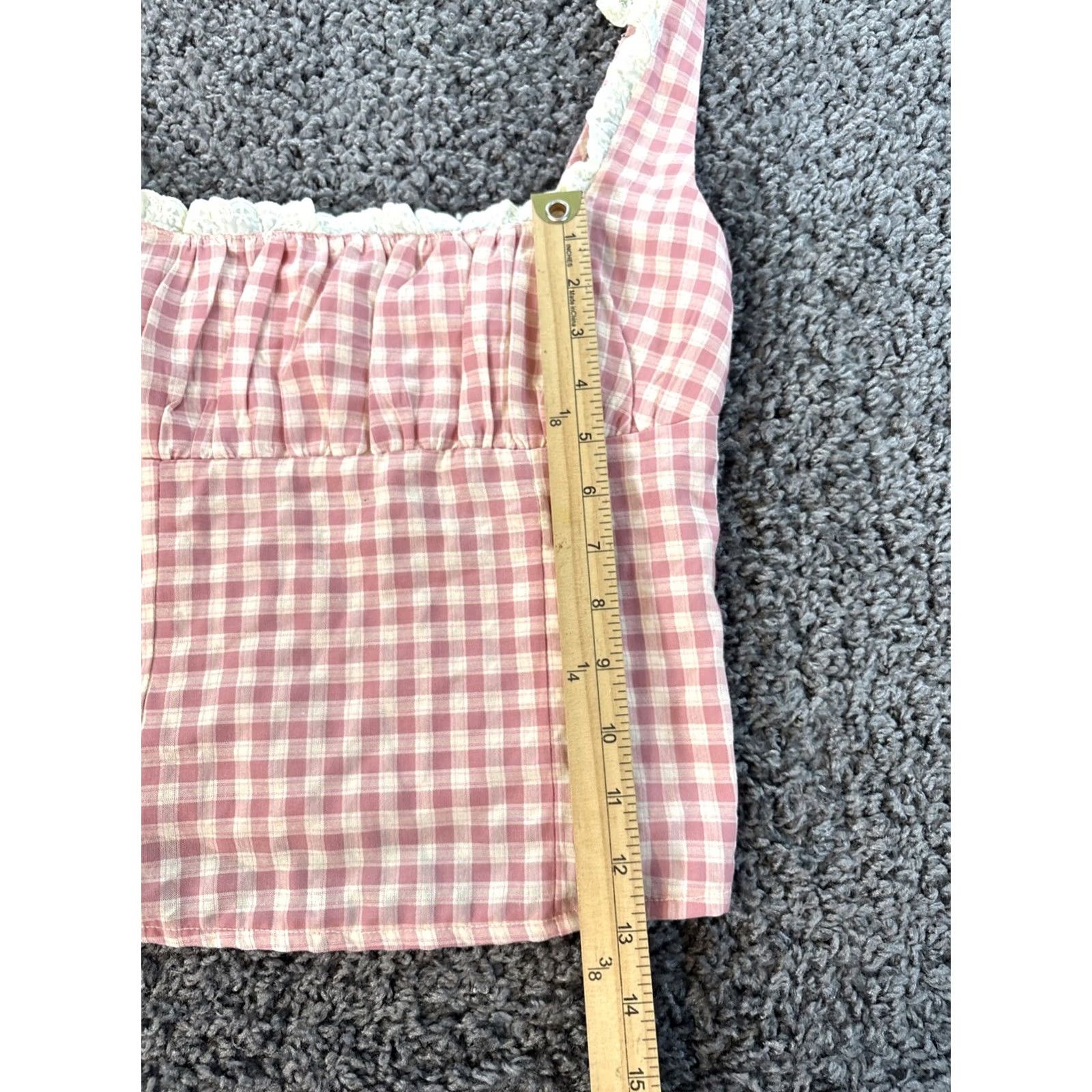 Pinko VINTAGE Favorite Camisole Top Womens Medium Pink Plaid Lace Prairie Cottage Y2K Camisole Tank Boat Neck Sleeveless Size M / US 6-8 / IT 42-44 - 2 Thumbnail