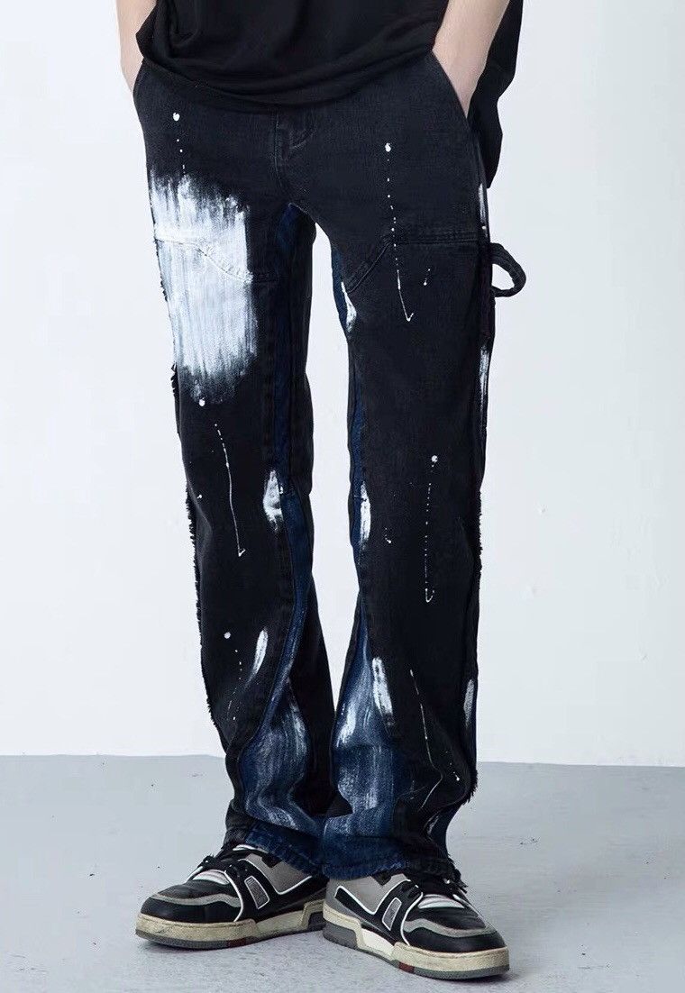 Utility grunge patchwork splash ink jeans