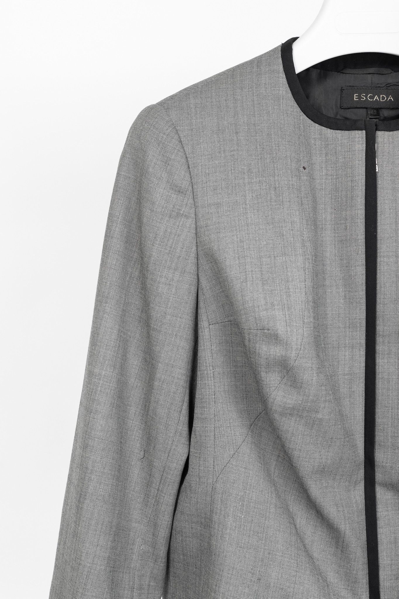 Escada Escada Grey Wool Contrast-Piping Zip Blazer Size L / US 10 / IT 46 - 5 Thumbnail