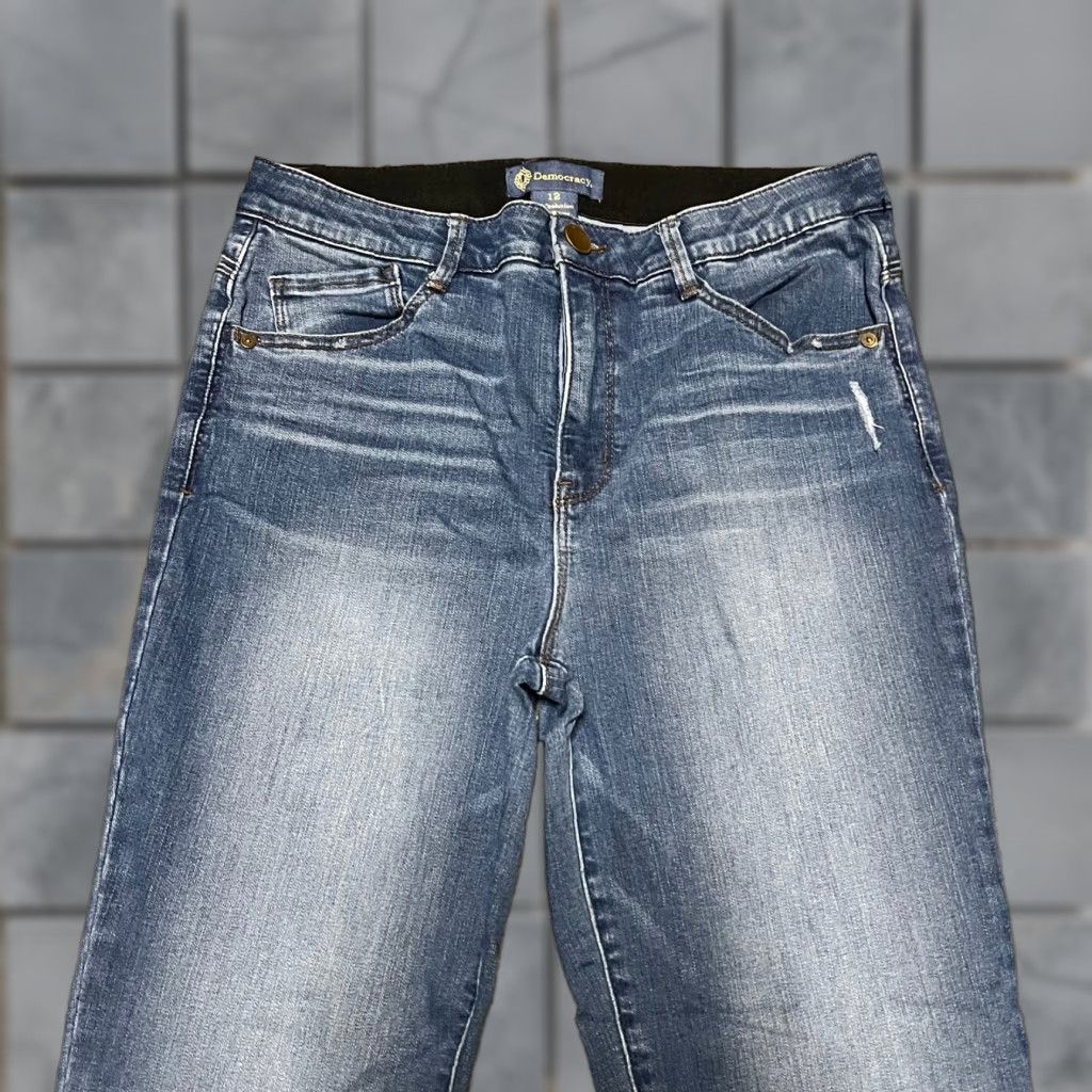 Vintage Democracy Jeans Womens 12 Ankle Denim Blue High Rise 33x27 Pants Regular Size 12 Womens Jeans Blue Denim Pants Ankle Stretch Women Size 34" / US 12 / IT 48 - 1 Thumbnail