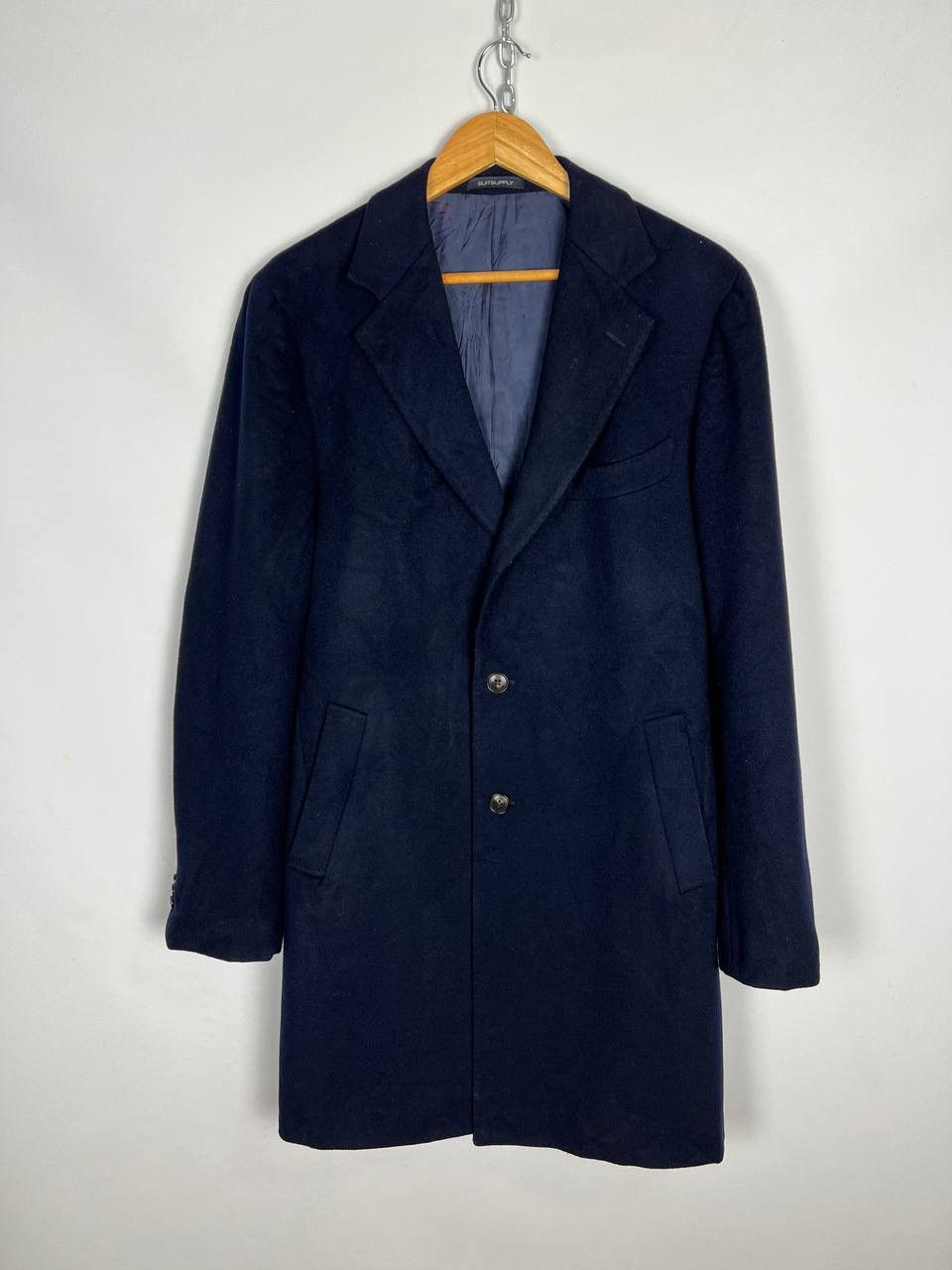 Vintage SuitSupply Vicenza trench Overcoat Mens 44 Navy Blue Wool Size US XL / EU 56 / 4 - 1 Thumbnail