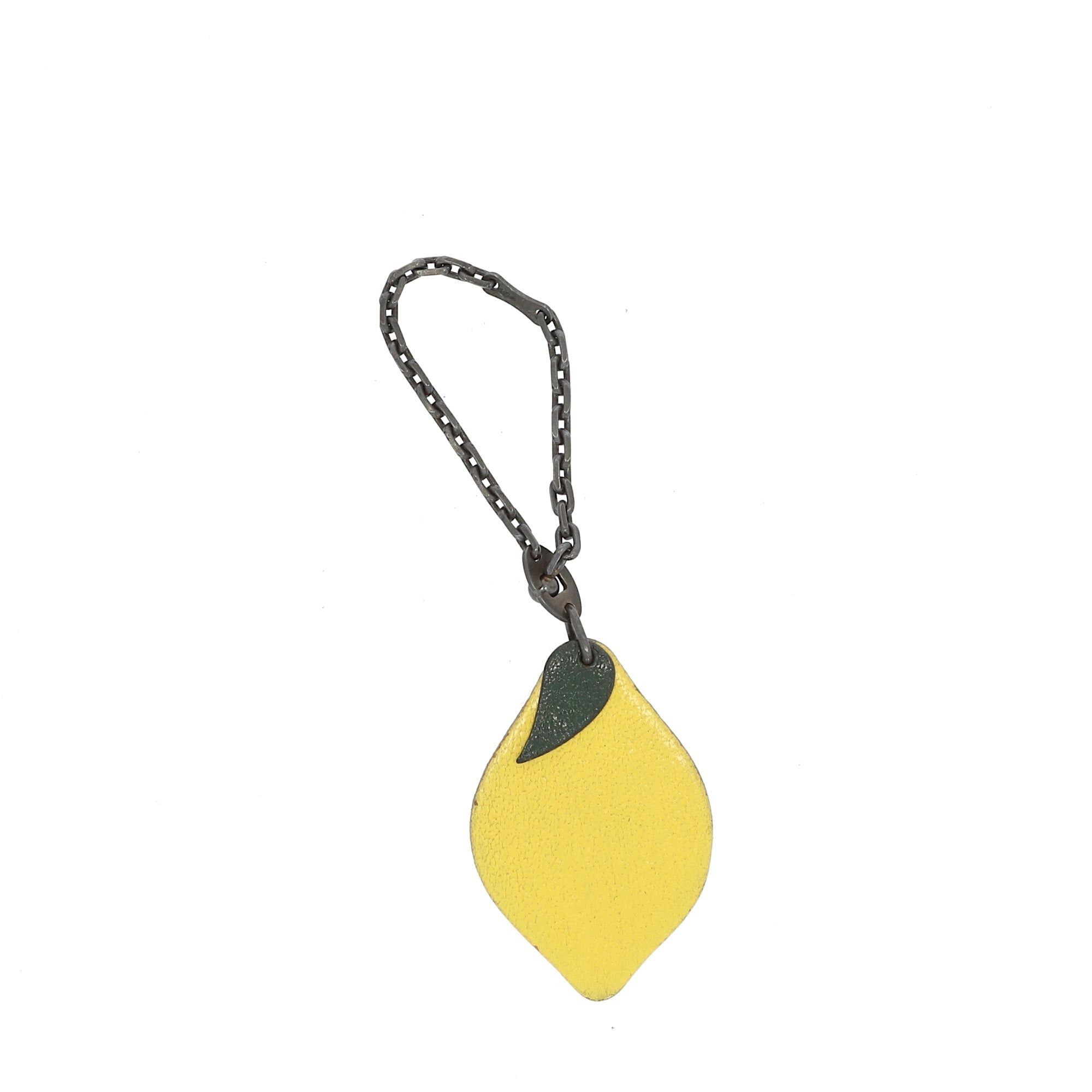 image of Hermes Keychain In Yellow Leather, Women's