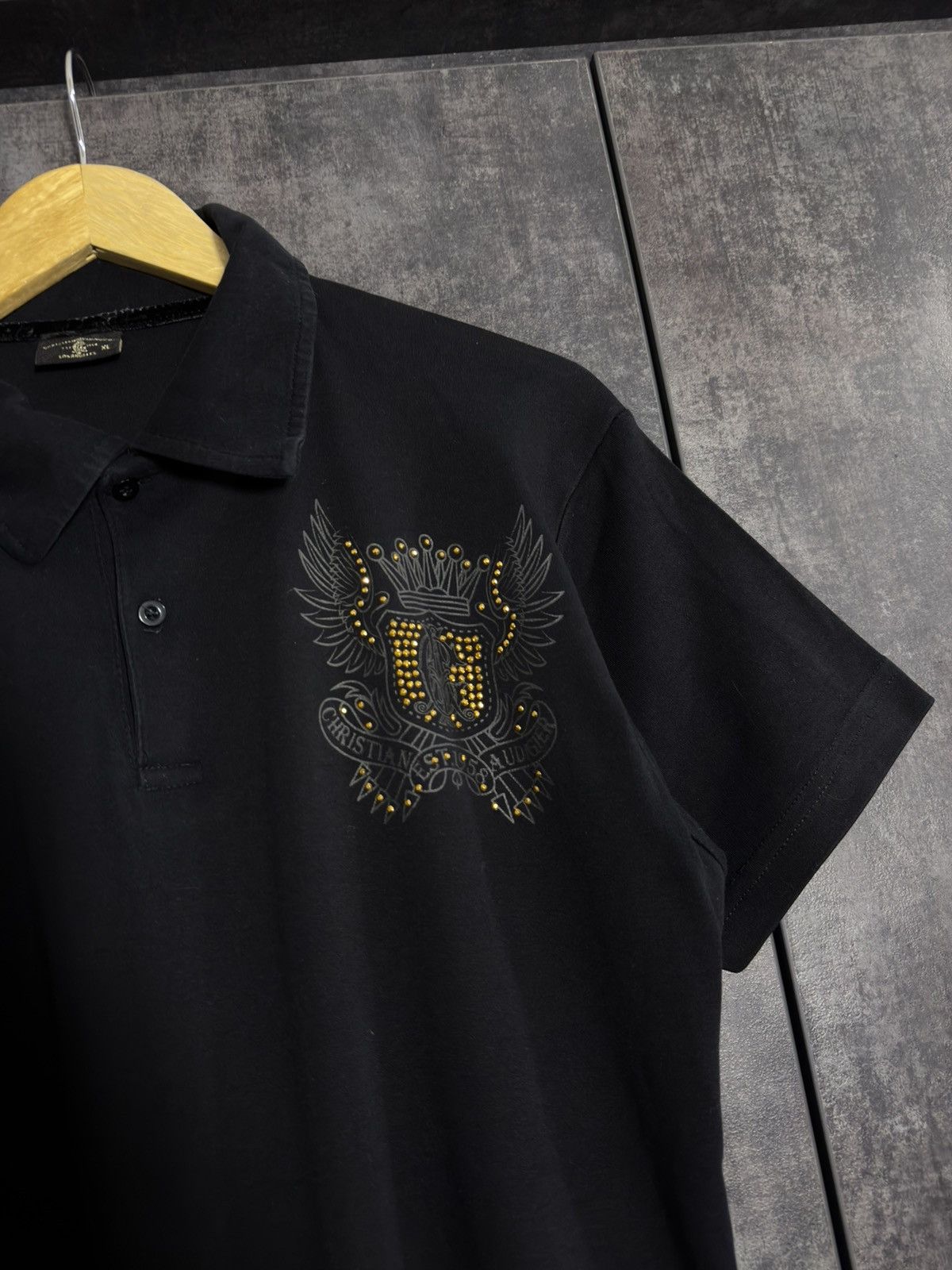 Christian Audigier Vintage Christian Audigier Skull Rhinestones Y2K Polo Tshirt Size US L / EU 52-54 / 3 - 8 Thumbnail