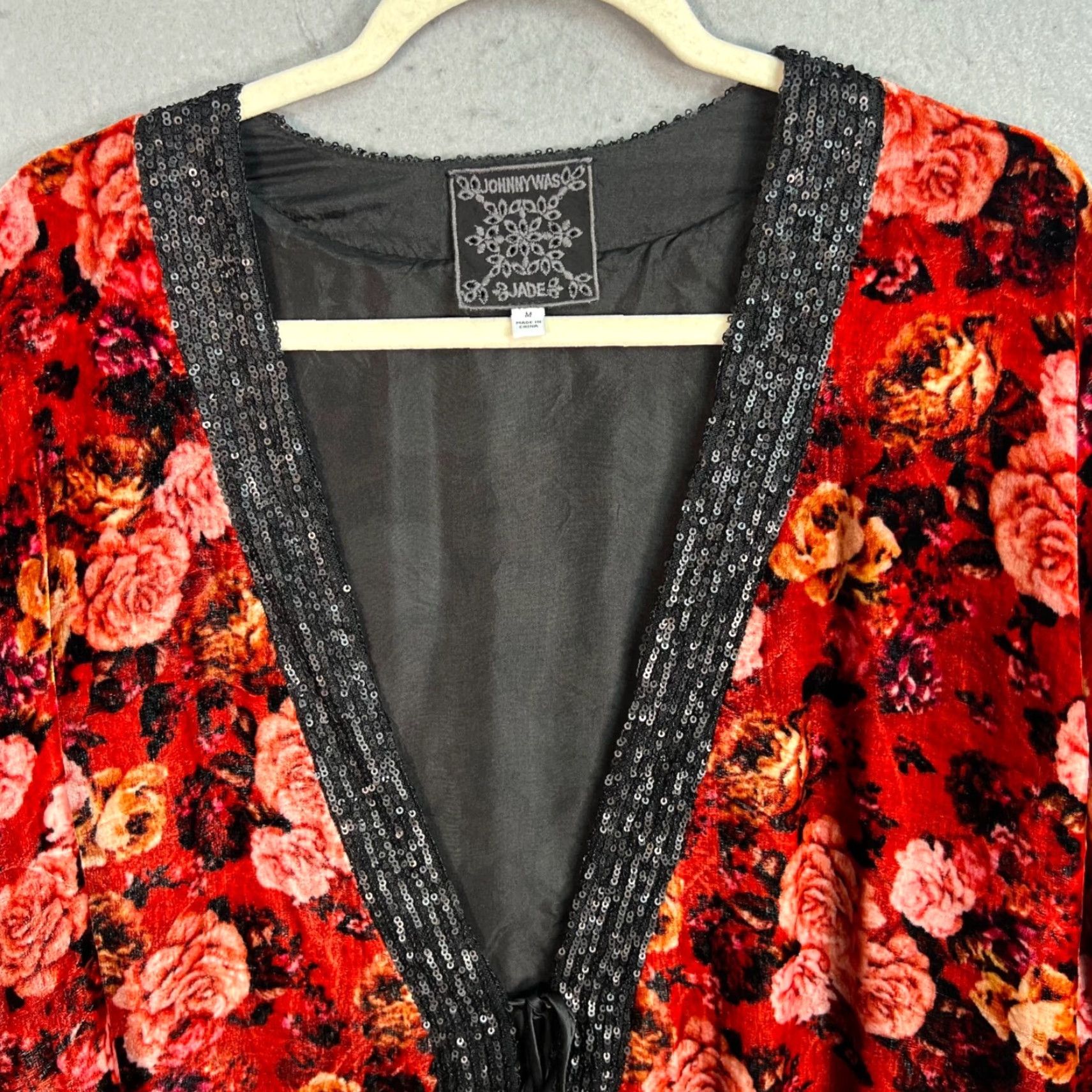 Johnny Was VINTAGE Johnny Was Floral Open Cardigan Sweater Womens Medium Red with Sequin Trim Size M / US 6-8 / IT 42-44 - 4 Thumbnail