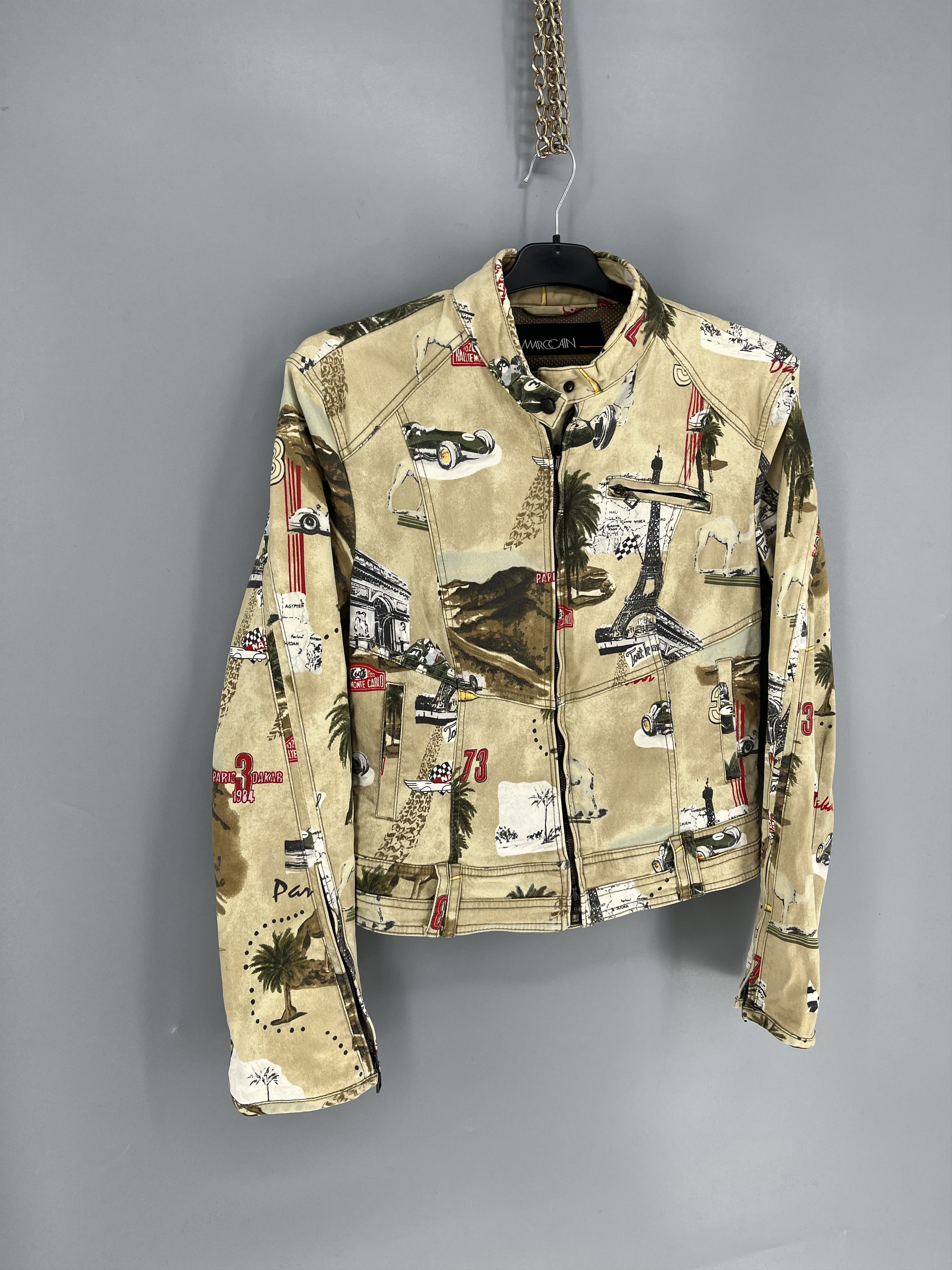 Vintage MARC CAIN Biker Moto Jacket Racing Print Stretch Cotton Size M / US 6-8 / IT 42-44 - 2 Thumbnail