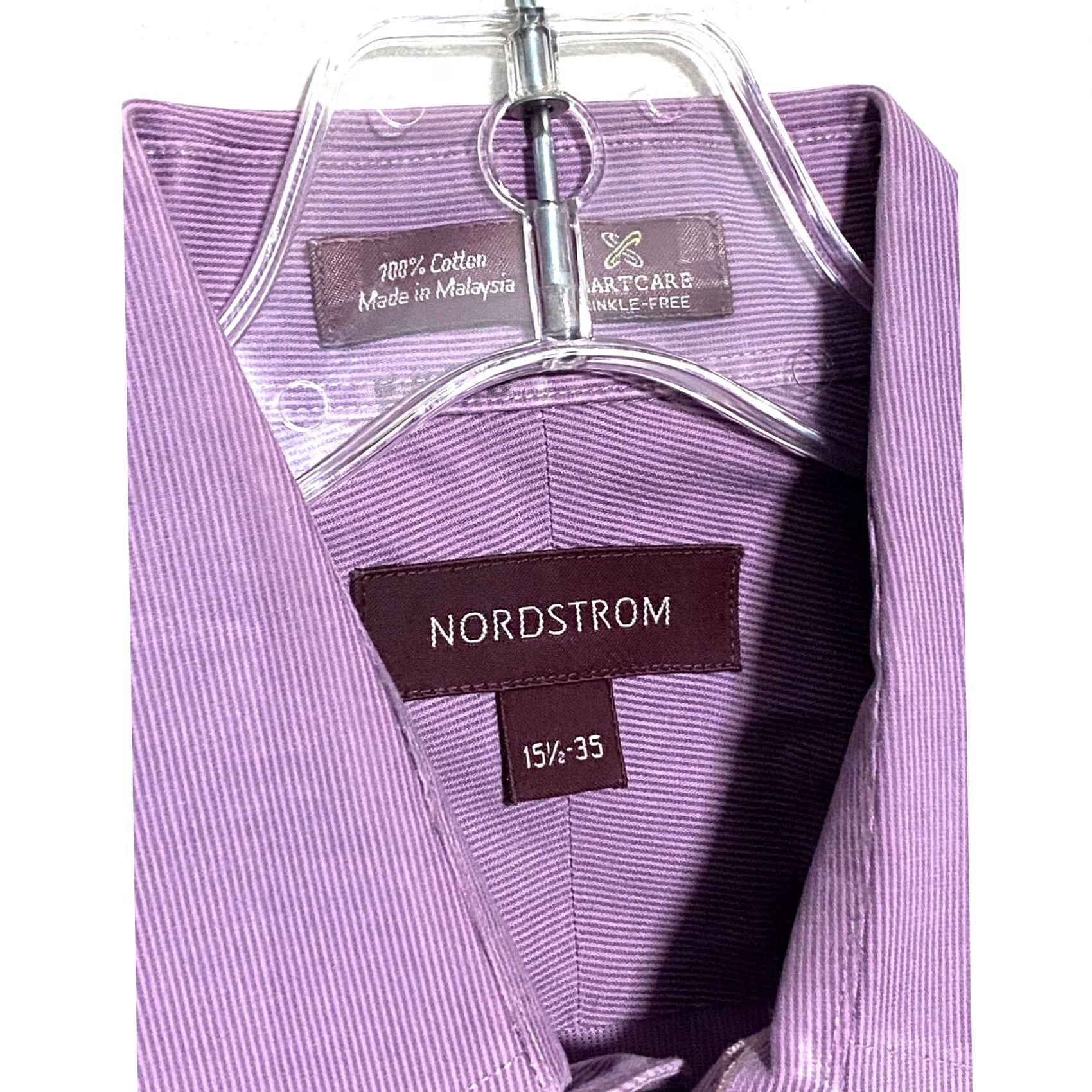 Nordstrom VTG Nordstrom Dress Shirt Mens 15.5 35 Purple Smart Care Wrinkle Free Button Size 42R - 6 Thumbnail