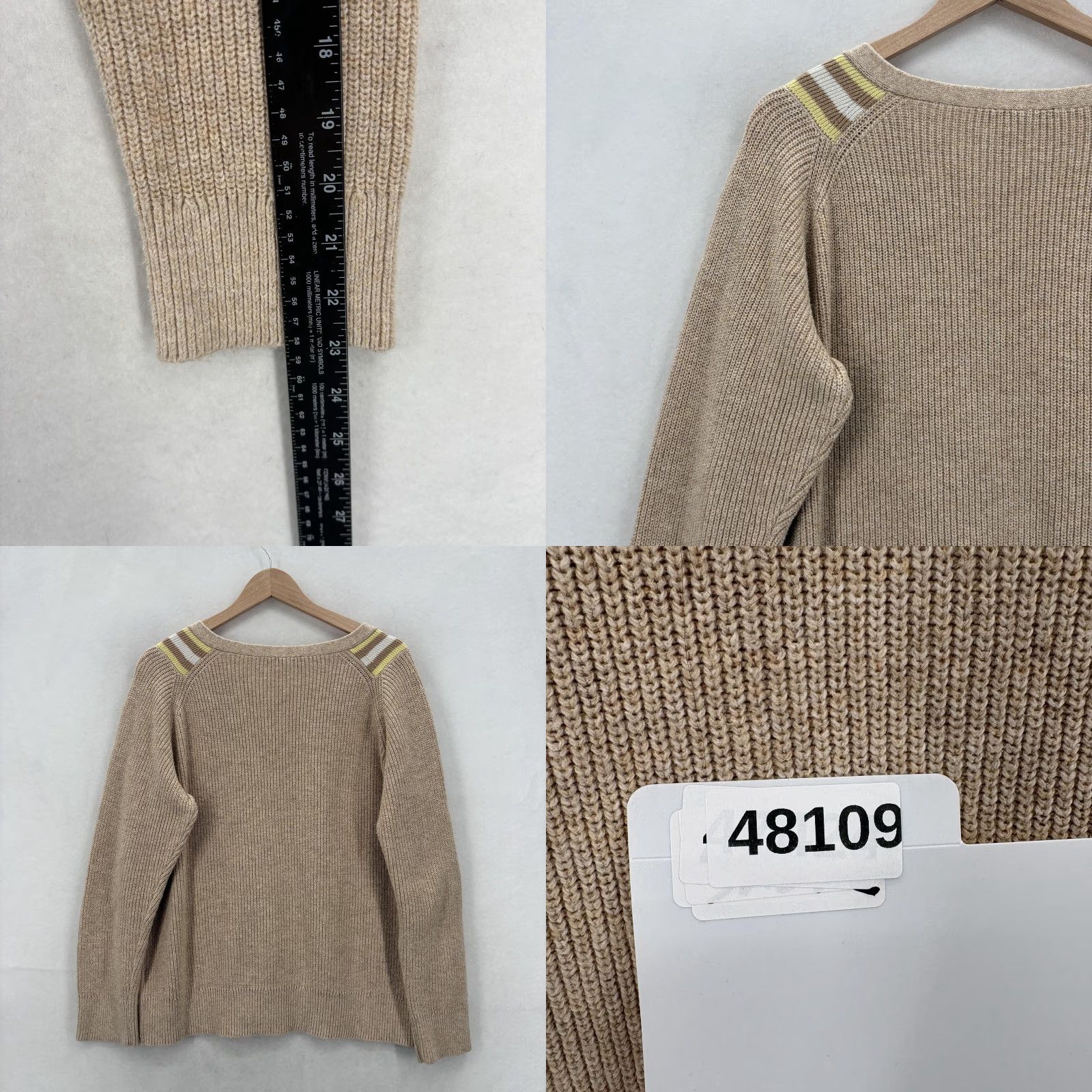 Talbots Talbots Womens 2X Beige V Neck Raglan Knit Pullover Varsity Stripe Plus Sweater Size XXL / US 16-18 / IT 52-54 - 8 Thumbnail