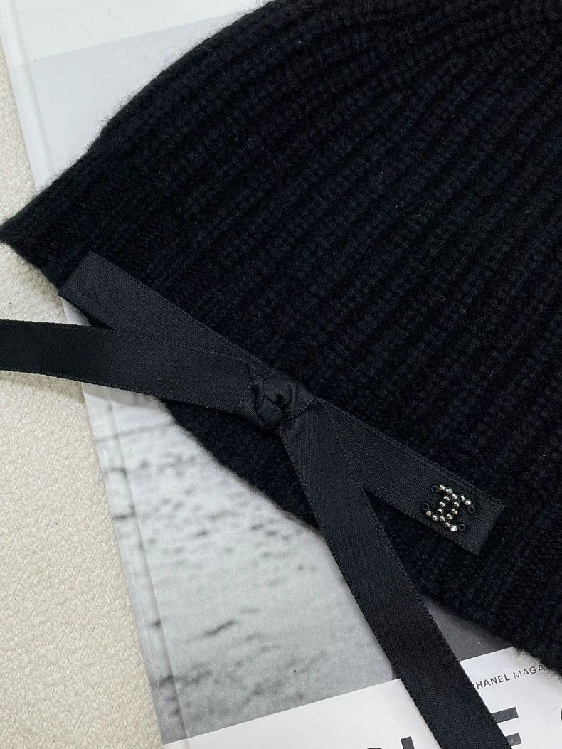 Chanel Chanel 24B popular black bow cashmere knitted cold hat Size ONE SIZE - 4 Thumbnail