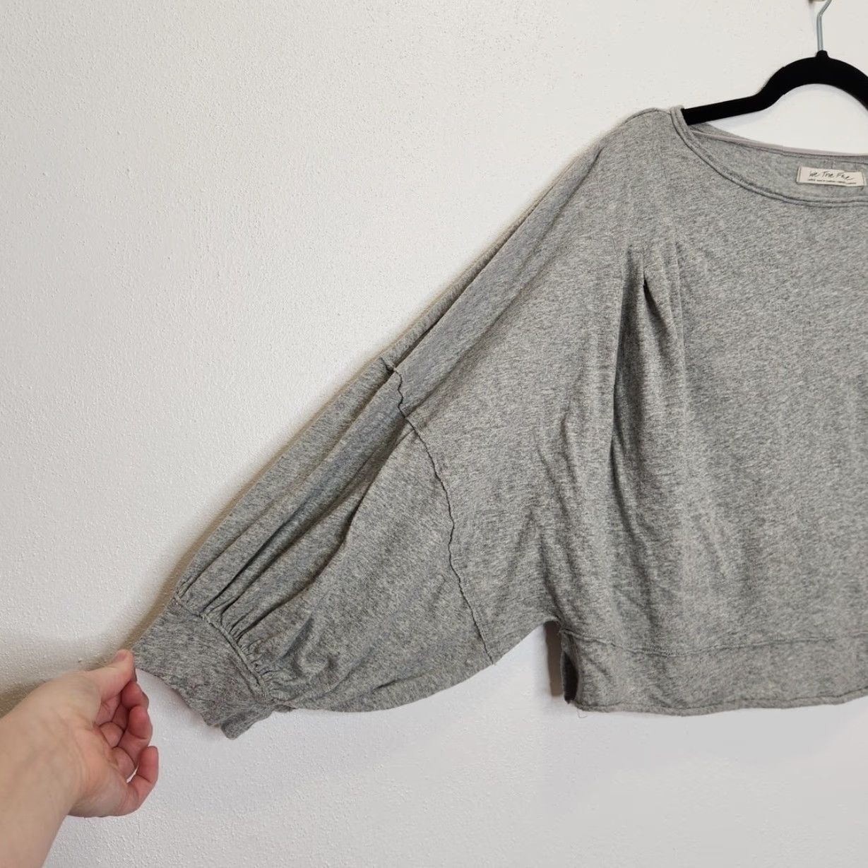Vintage We the Free Long Sleeve Crop Boxy Gray Shirt Pleated Large Lagen Boho Size L / US 10 / IT 46 - 2 Thumbnail