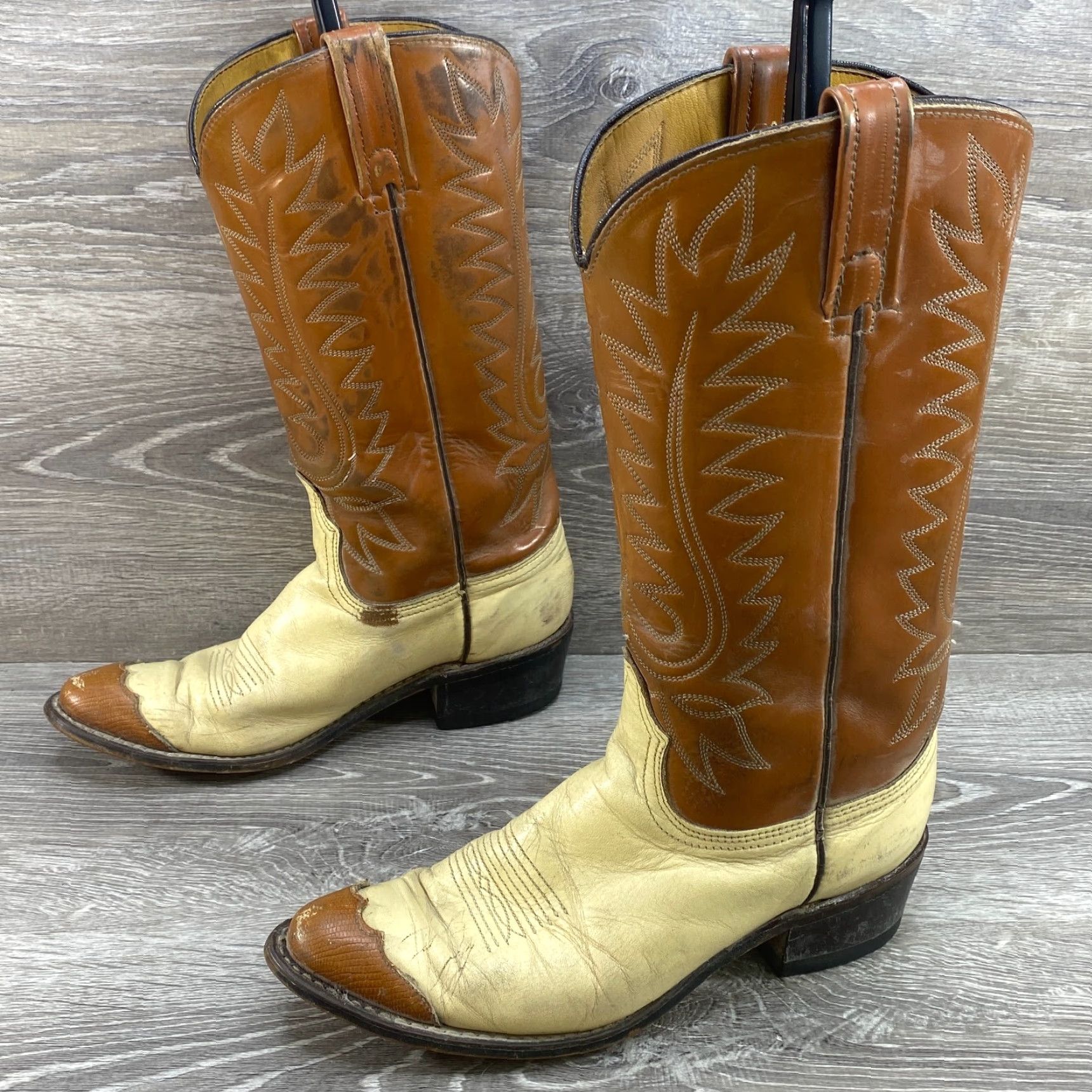 Vintage VINTAGE ACME Cowboy Boots Western Wingtip 6.5 C Brown Cream Two Tone Boot Women Western Cowboy Boots Wingtip 6.5 C Brown Cream ACME Boots Size US 7 / IT 37 - 5 Thumbnail