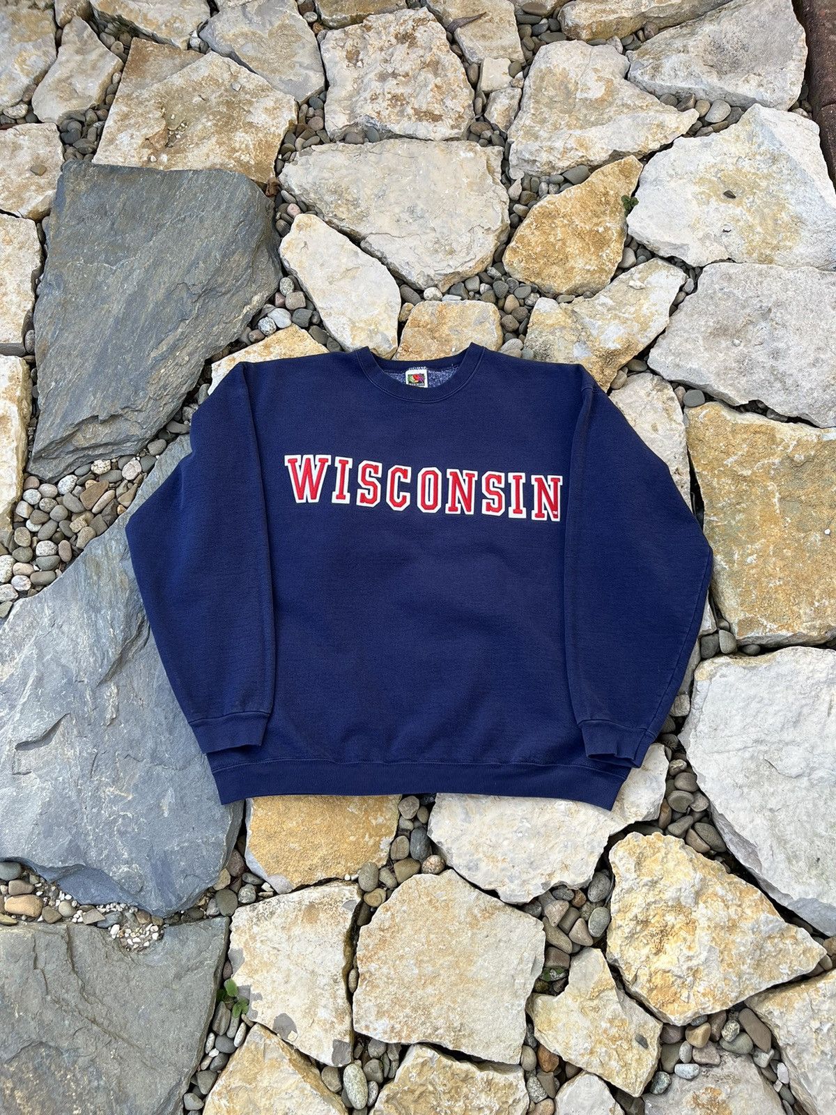 image of American College x Fruit Of The Loom Vintage Fotl Wisconsin Sweatshirt Super Heavy Embroidered in N