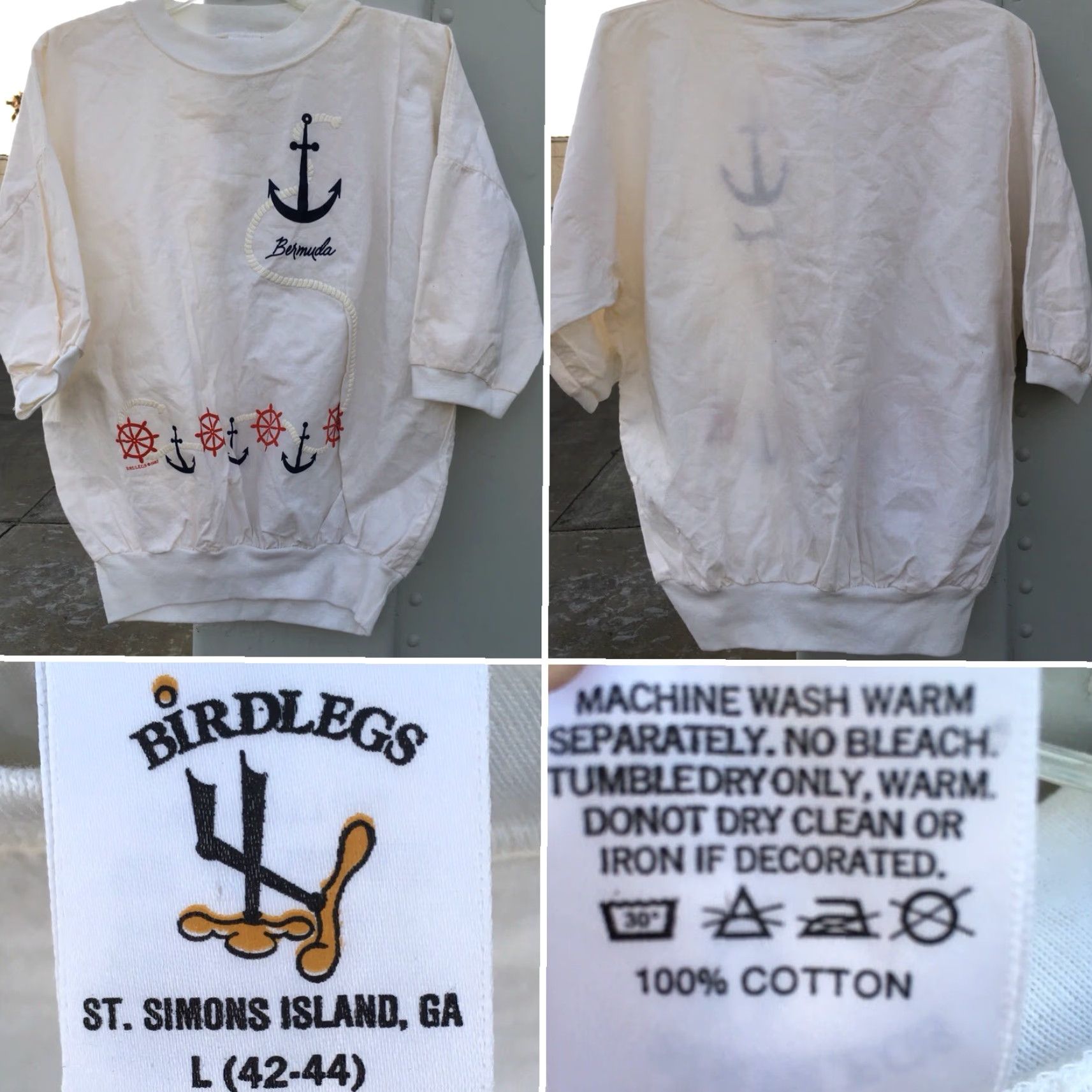 Nautica VINTAGE Birdlegs Navy Ship Wheel Anchor Rope 1987 T-Shirt White L Mens 1980s Graphic Tee Shirt Bermuda Nautical Size US L / EU 52-54 / 3 - 4 Thumbnail