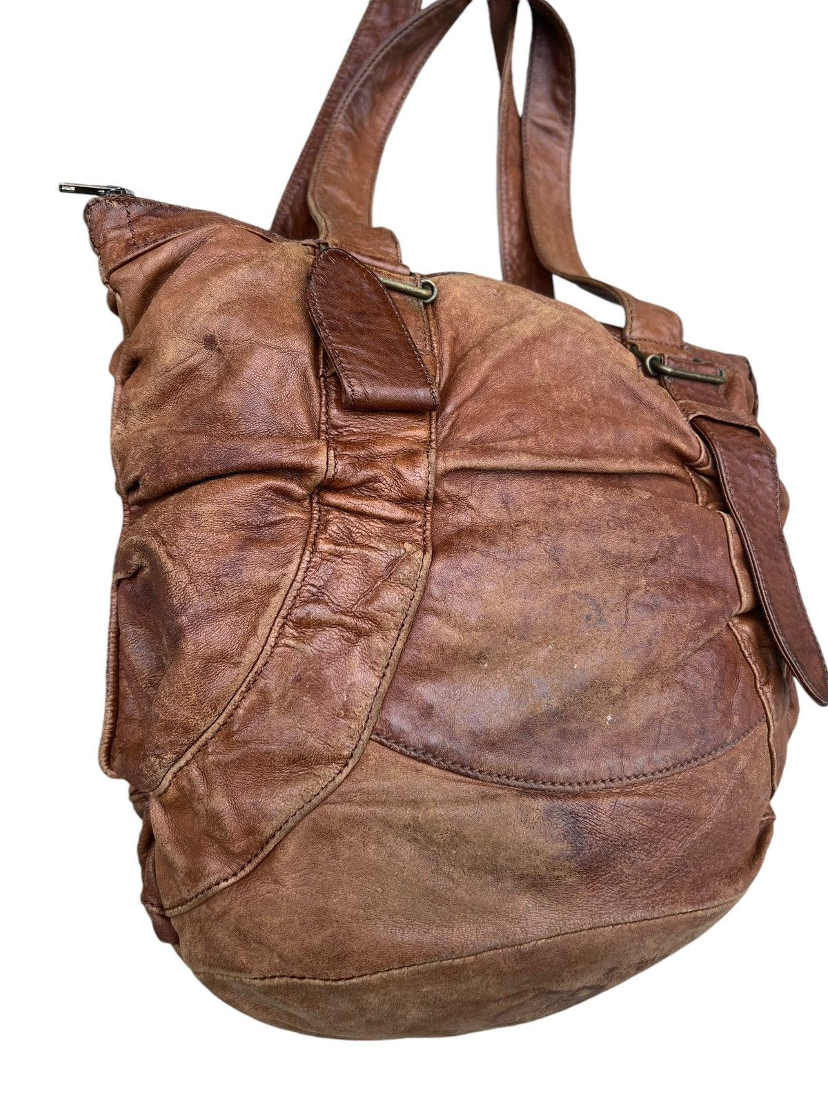 Leather Trashed Zucca Japan Distress Patina Leather Bag Tote Size ONE SIZE - 11 Thumbnail